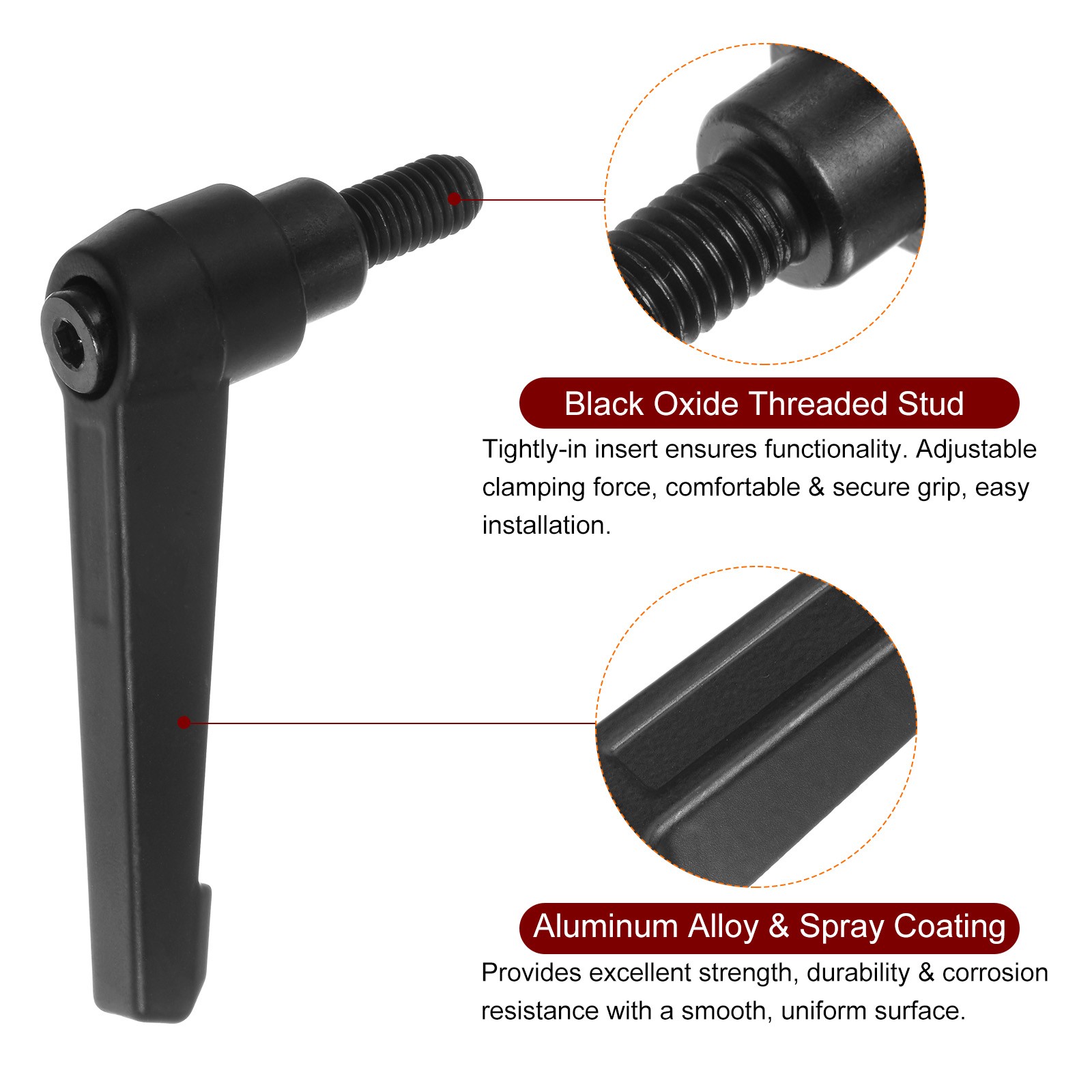 8pcs M8 x 15mm Threaded Stud Adjustable Clamping Lever Handle Bolt Knob Black
