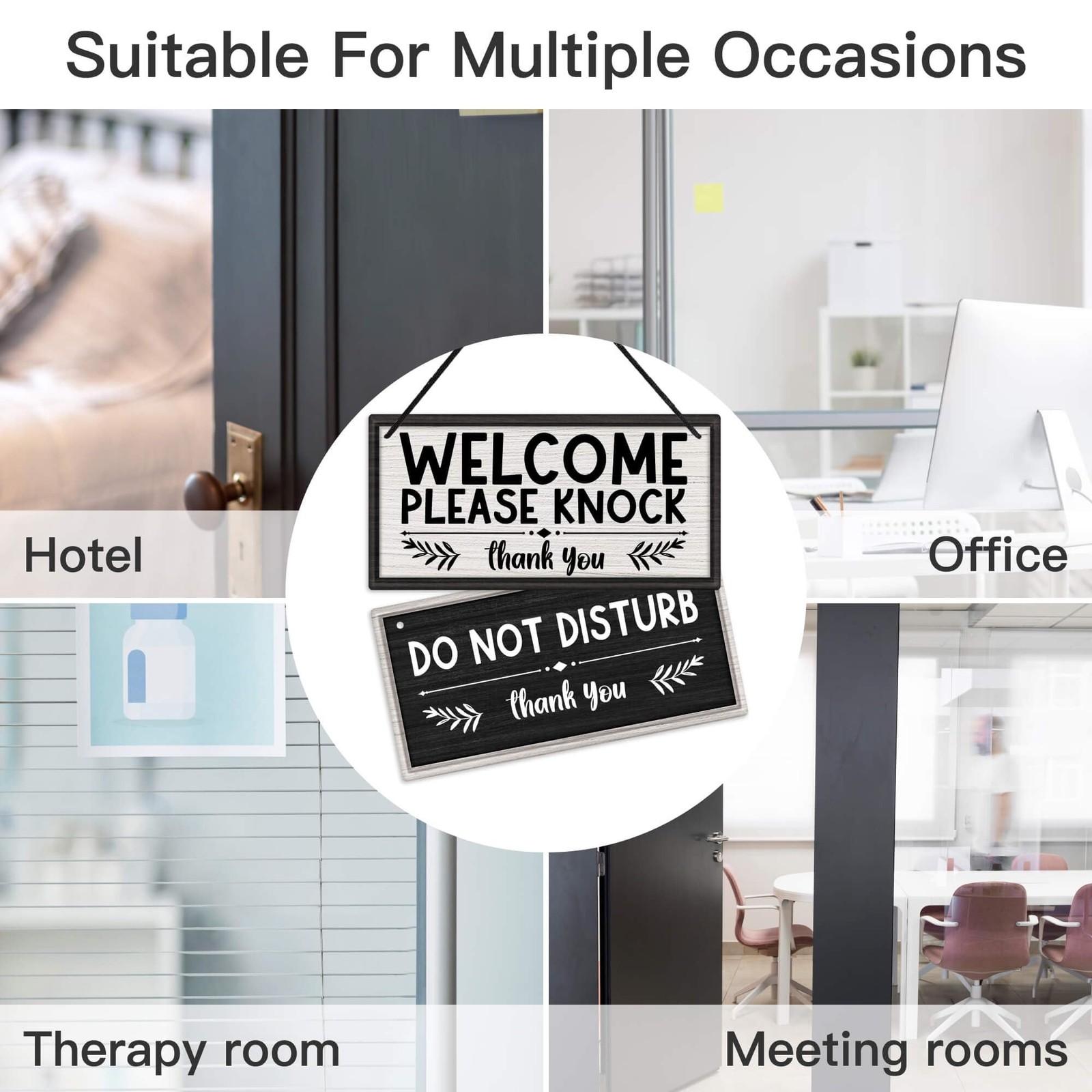Grey Welcome Please Knock Office Door Signs PVC Do Not Disturb Hanger Plaque