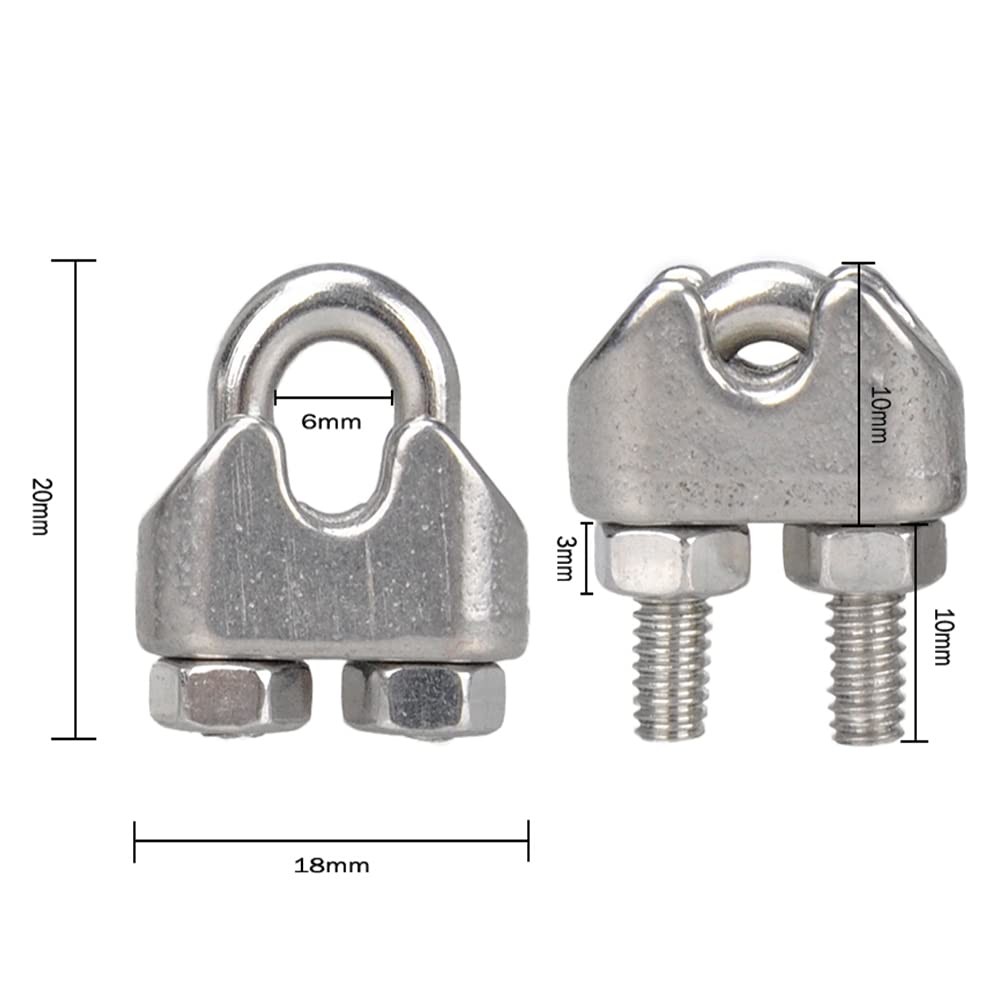 YAMASO 20PCS 1/8 Inches M3 Stainless Steel Wire Rope Cable Clip Clamp