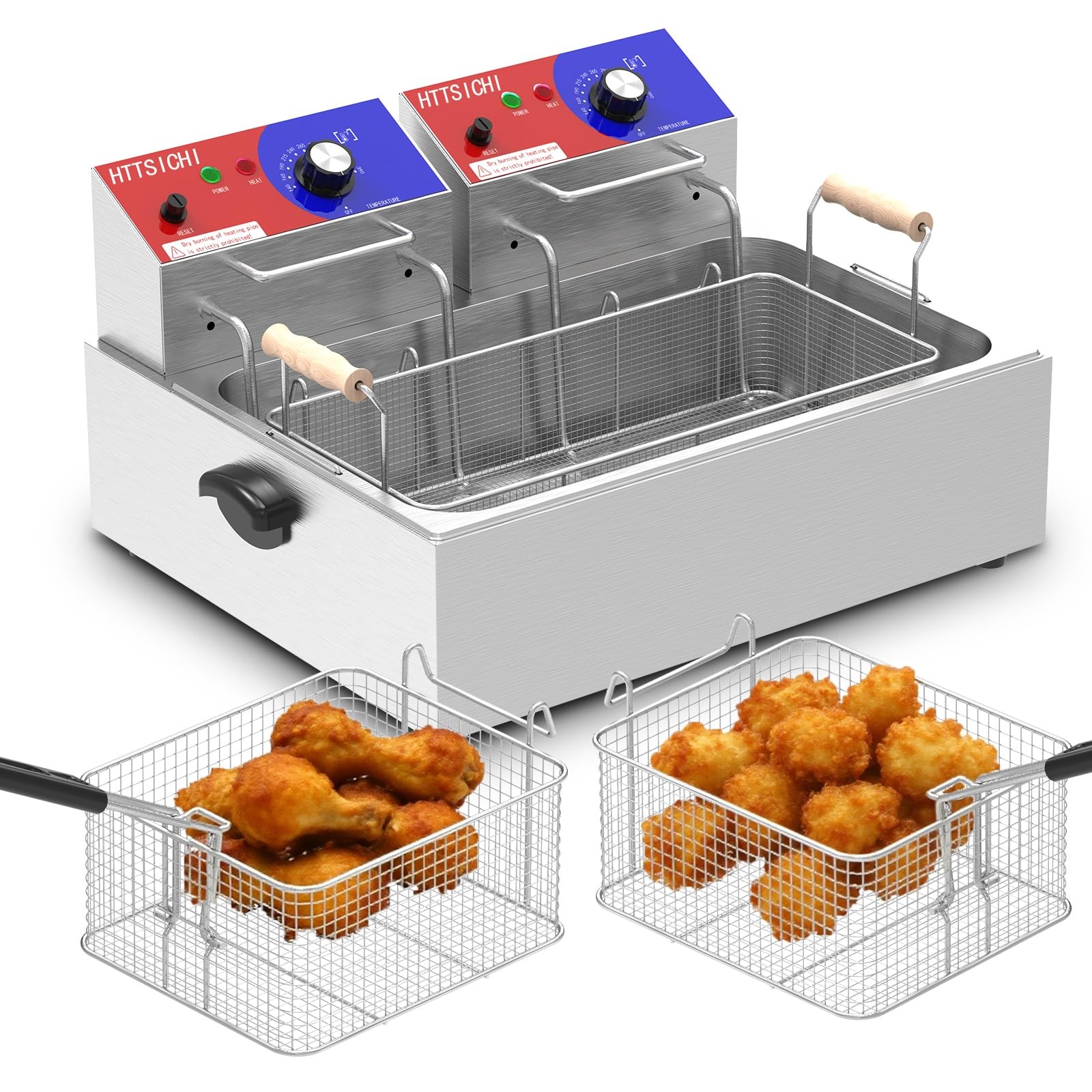 Electric Deep Fryer 22L 3400W Stainless Steel Adjustable Temperature Silver