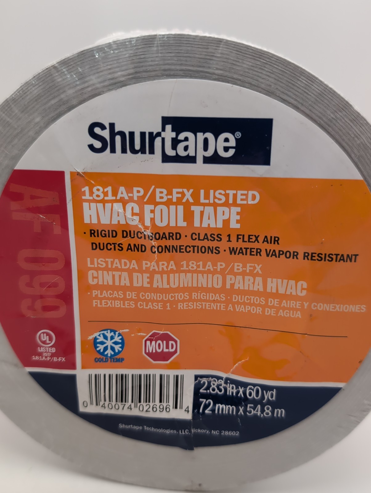 Shurtape AF100 181A-P/B-FX Listed HVAC Foil Tape 2.83in X 60yds