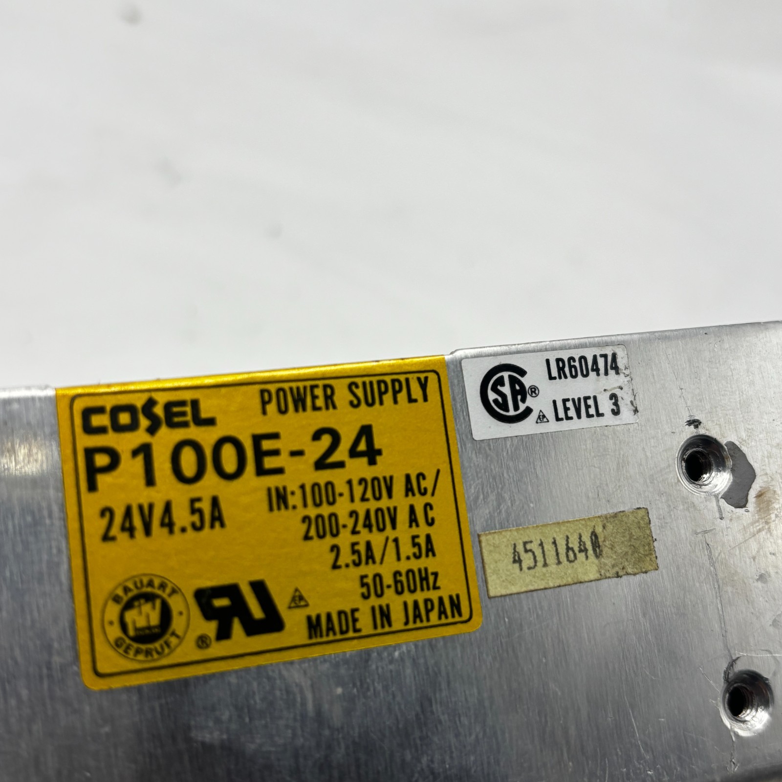 COSEL P100E-24 POWER SUPPLY 24V 4.5A 100-120VAC / 200-240VAC 2.5A/1.5A P100E24
