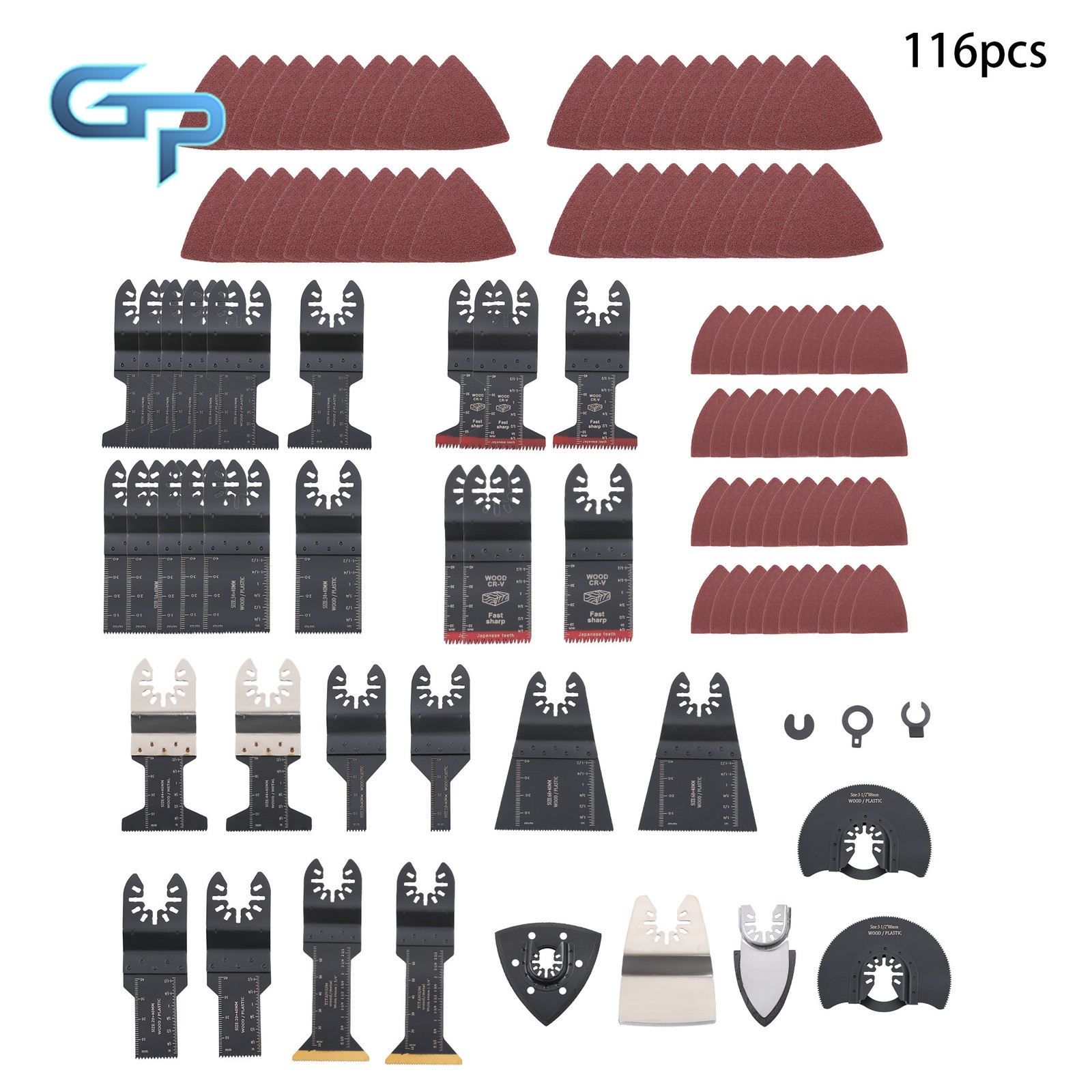 116 Pack Universal Oscillating Saw Blades Set with Cutting & Sanding Pads