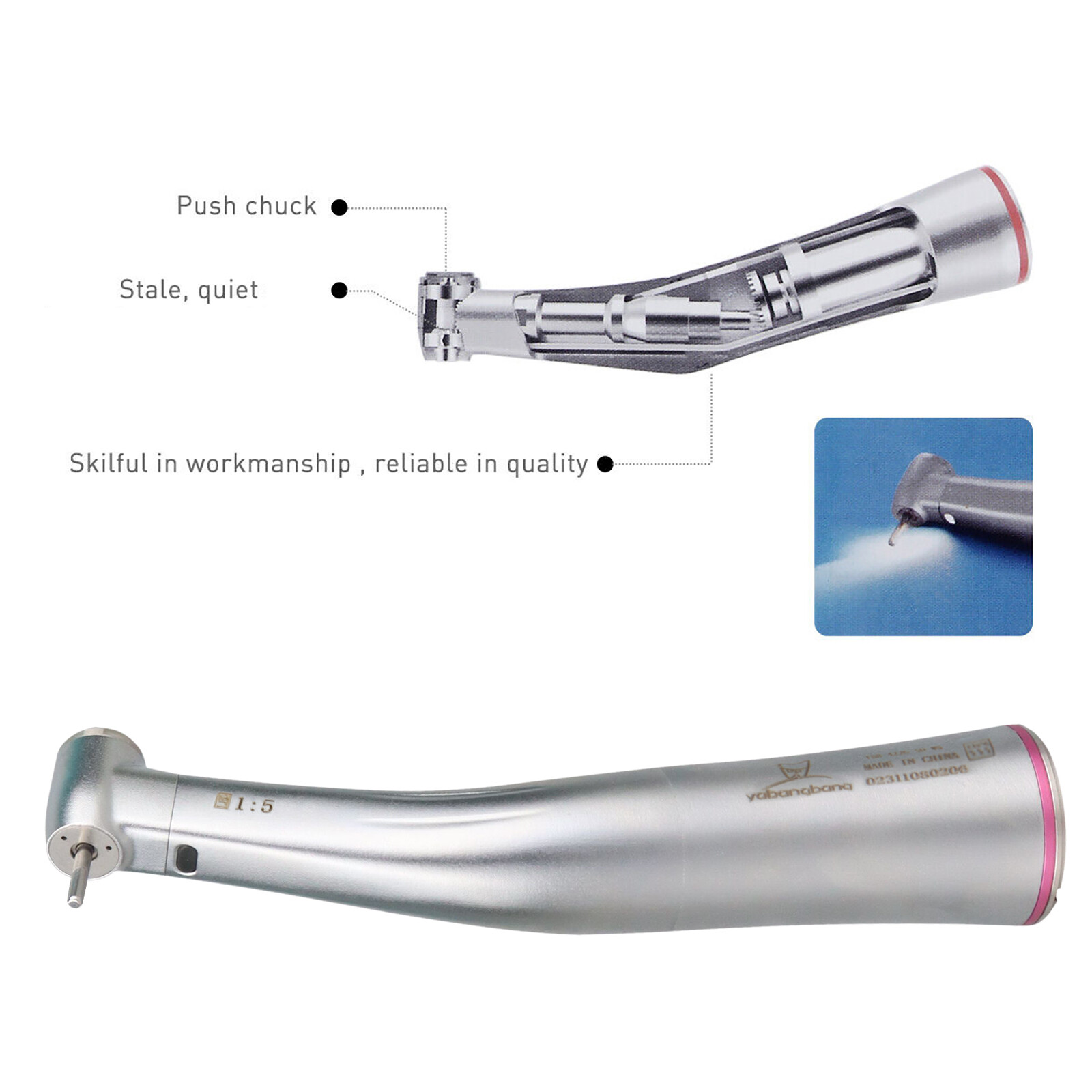 NSK Ti-MAX X95L Style Dental 1:5 LED Fiber Optic Contra Angle Handpiece Inner