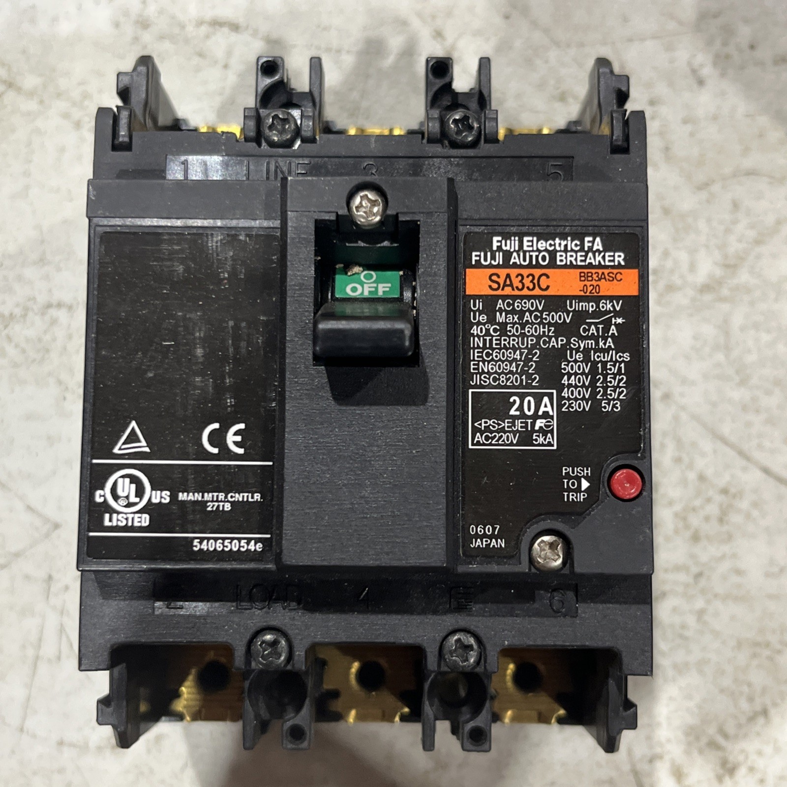 🔥FUJI ELECTRIC SA33C 20A 220VAC Breaker, LOT(2) Used Free Shipping 🇺🇸