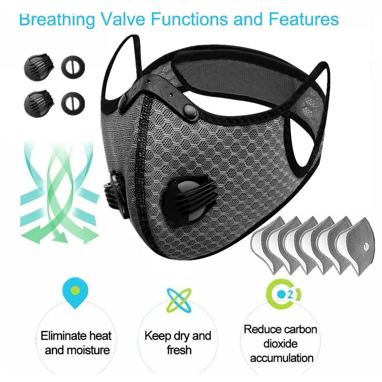 Reusable Half Facepiece Face Cover Respirator Sports Worksite Dust Mask Filters