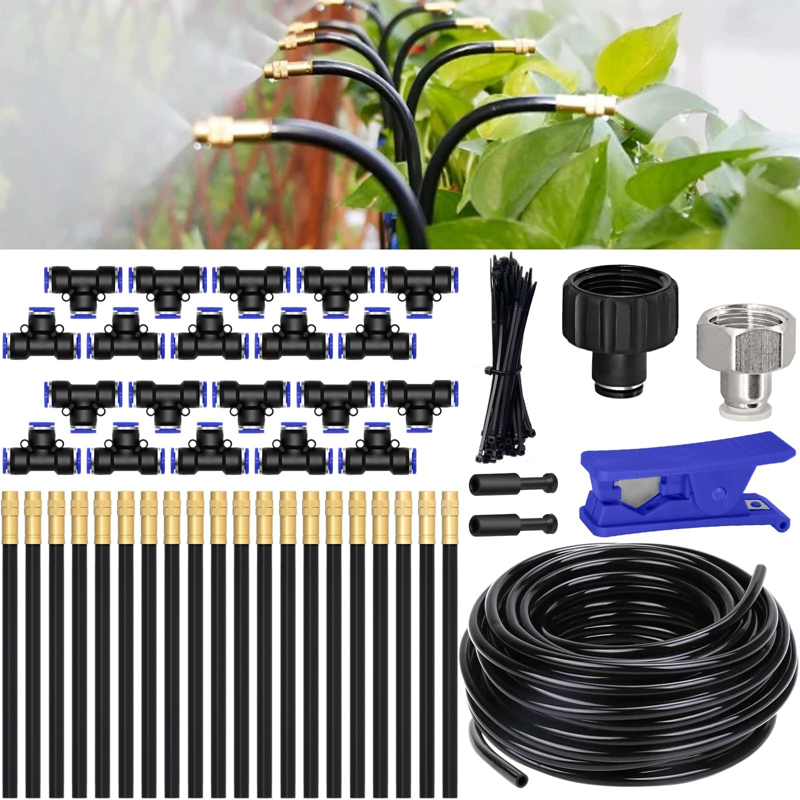 65.6FT/20M Drip Irrigation System, 360° Bendable System for 65.5FT