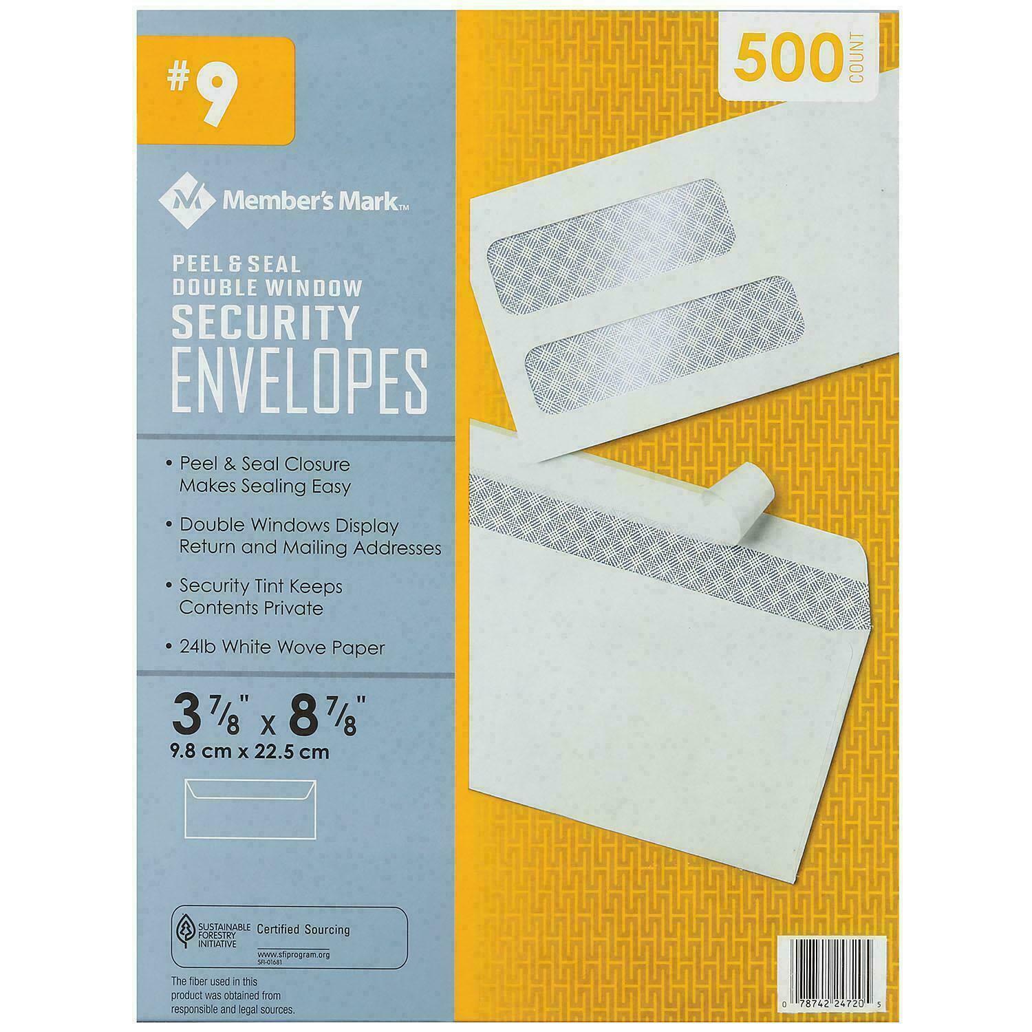 Member’s Mark Security Envelope #9, Peel & Seal Double Window (500 ct)