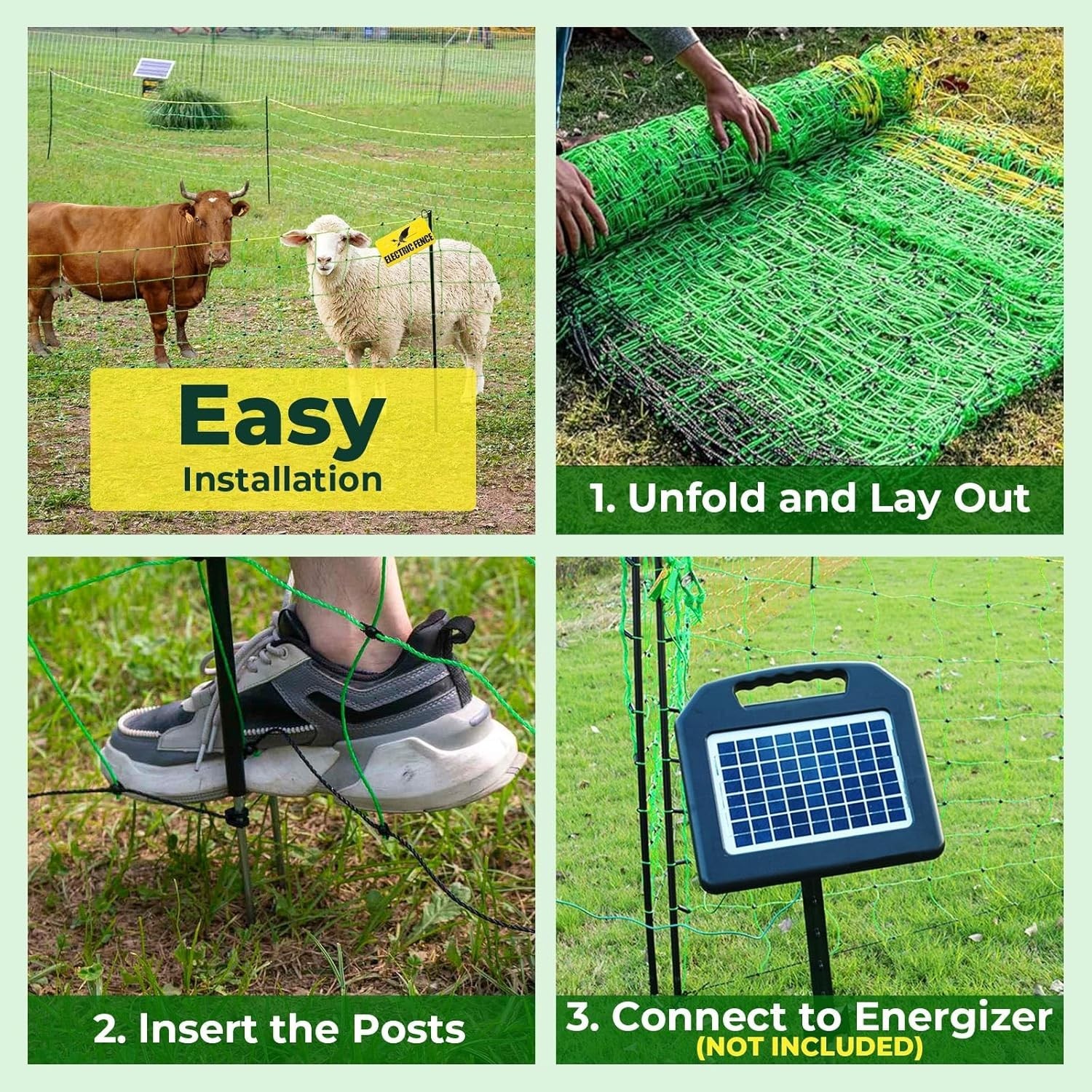Electric Fence Netting 164ft x 42in Portable Livestock Goat Sheep Cattle
