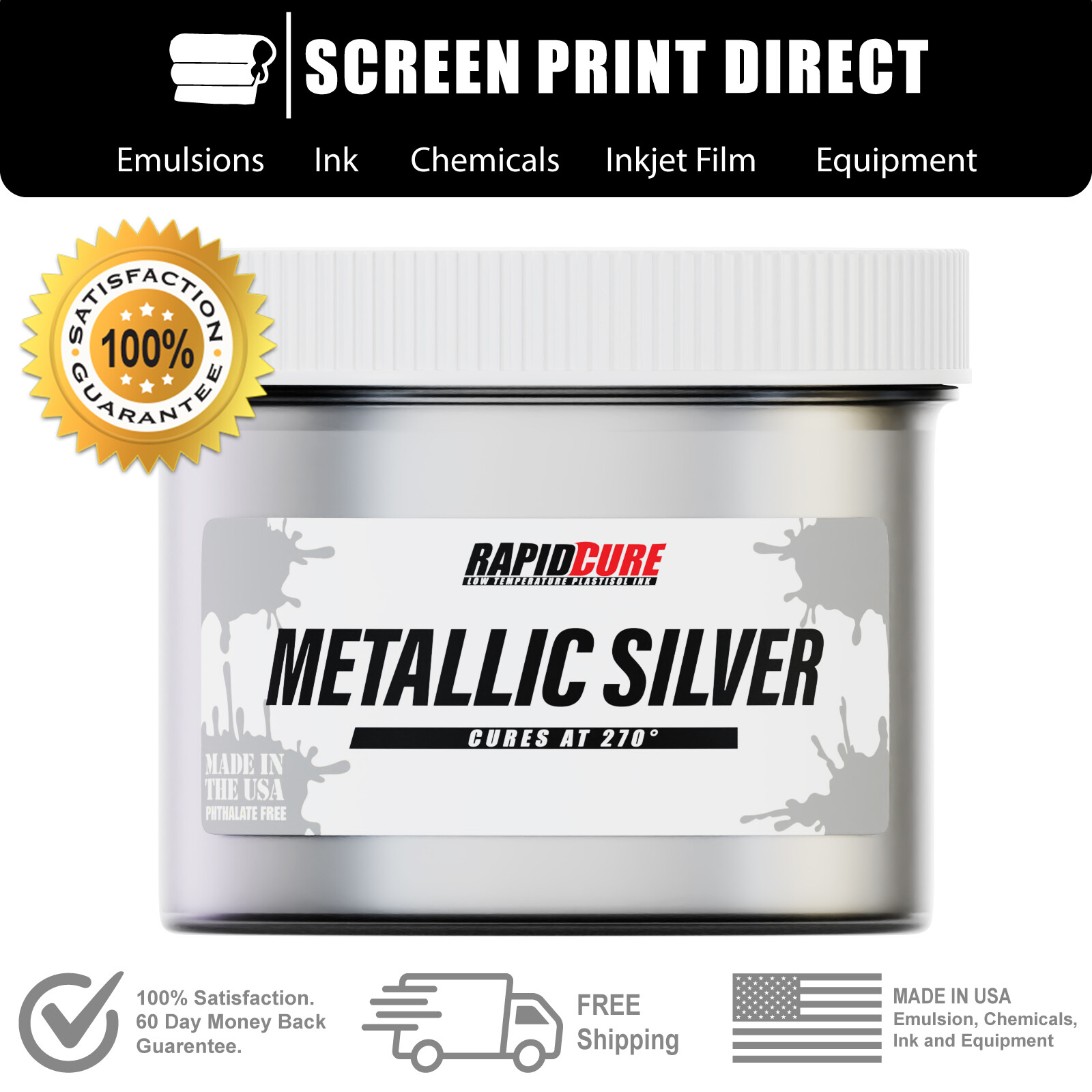 Ecotex® Metallic Silver – Premium Plastisol Ink for Screen Printing – Pint