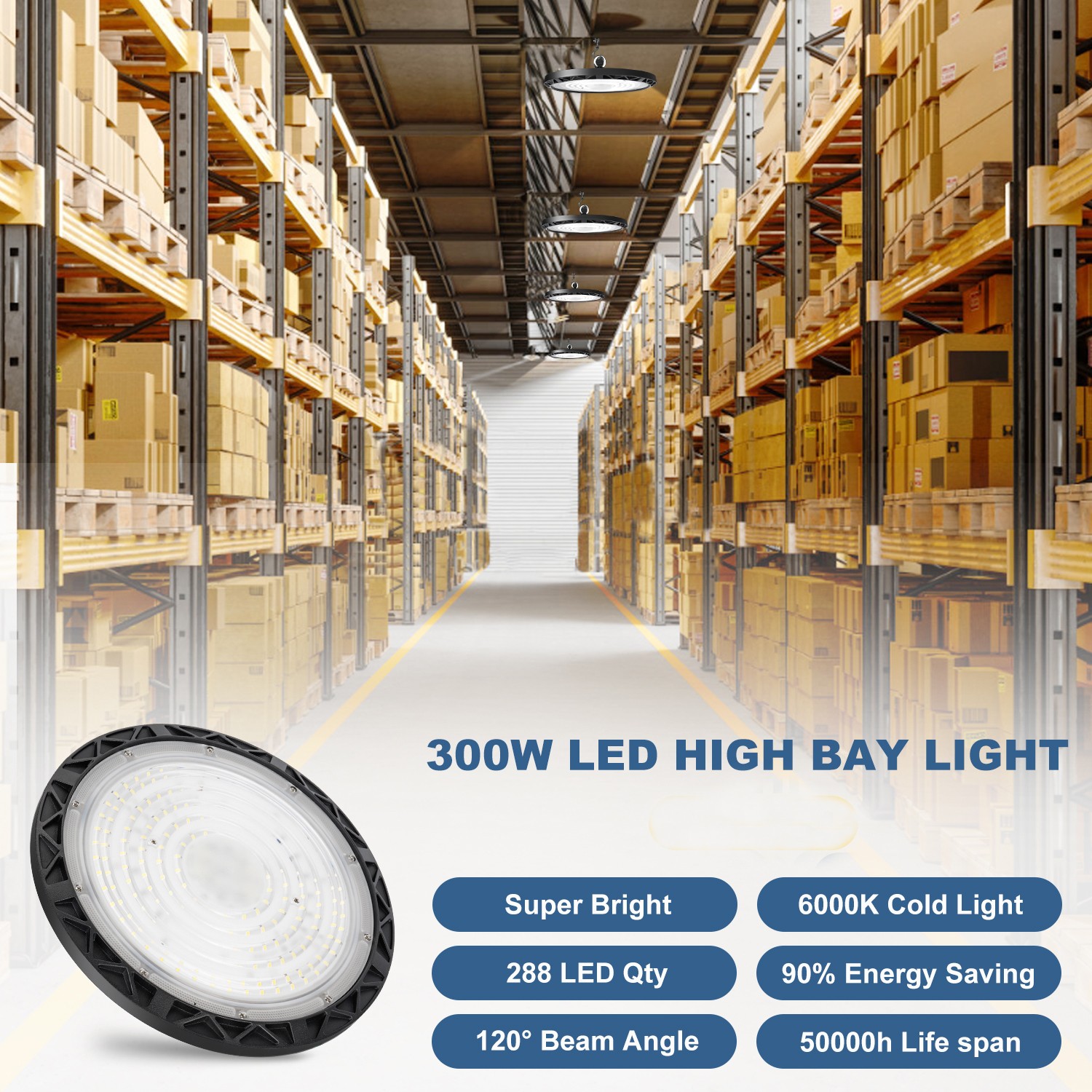 2 Pack 300W UFO Led High Bay Light Warehouse Factory Commercial Industrial Light