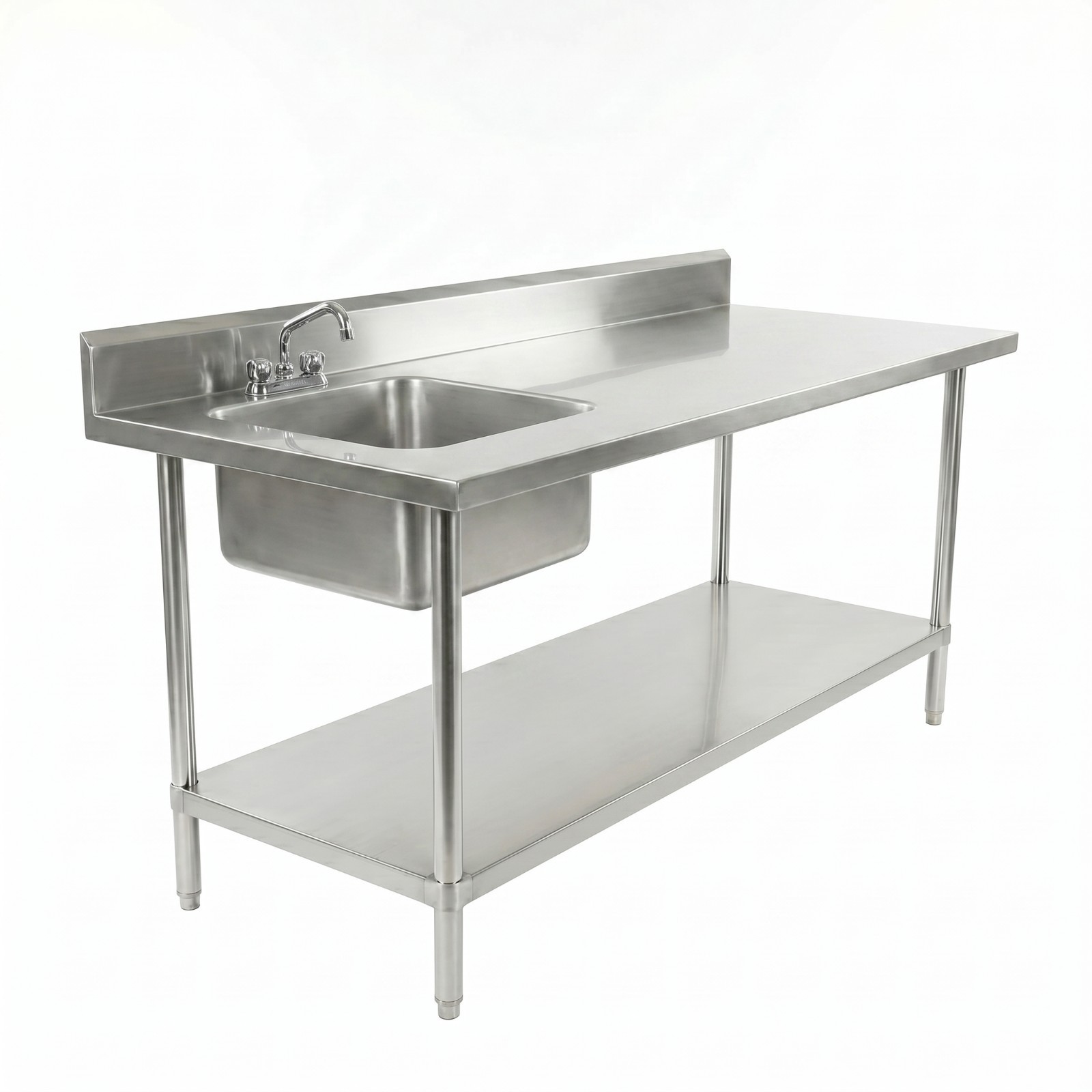 30 in. x 72 in. Stainless Steel Work Table with Built-in Left Sink and Faucet