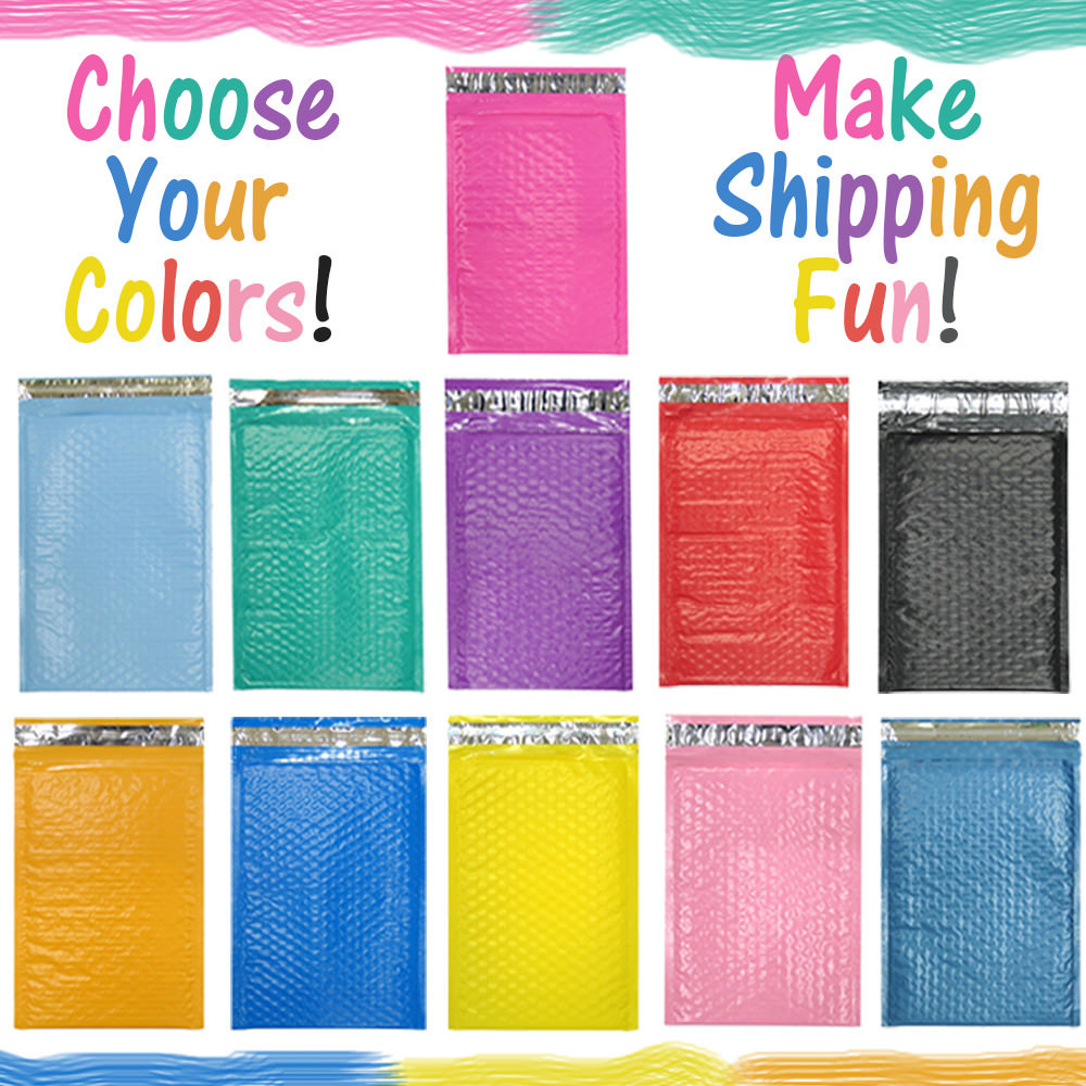All 3 Sizes! Assorted 8.5×12, 6×9, & 4×8 Colored Poly Bubble Padded Mailers NEW!