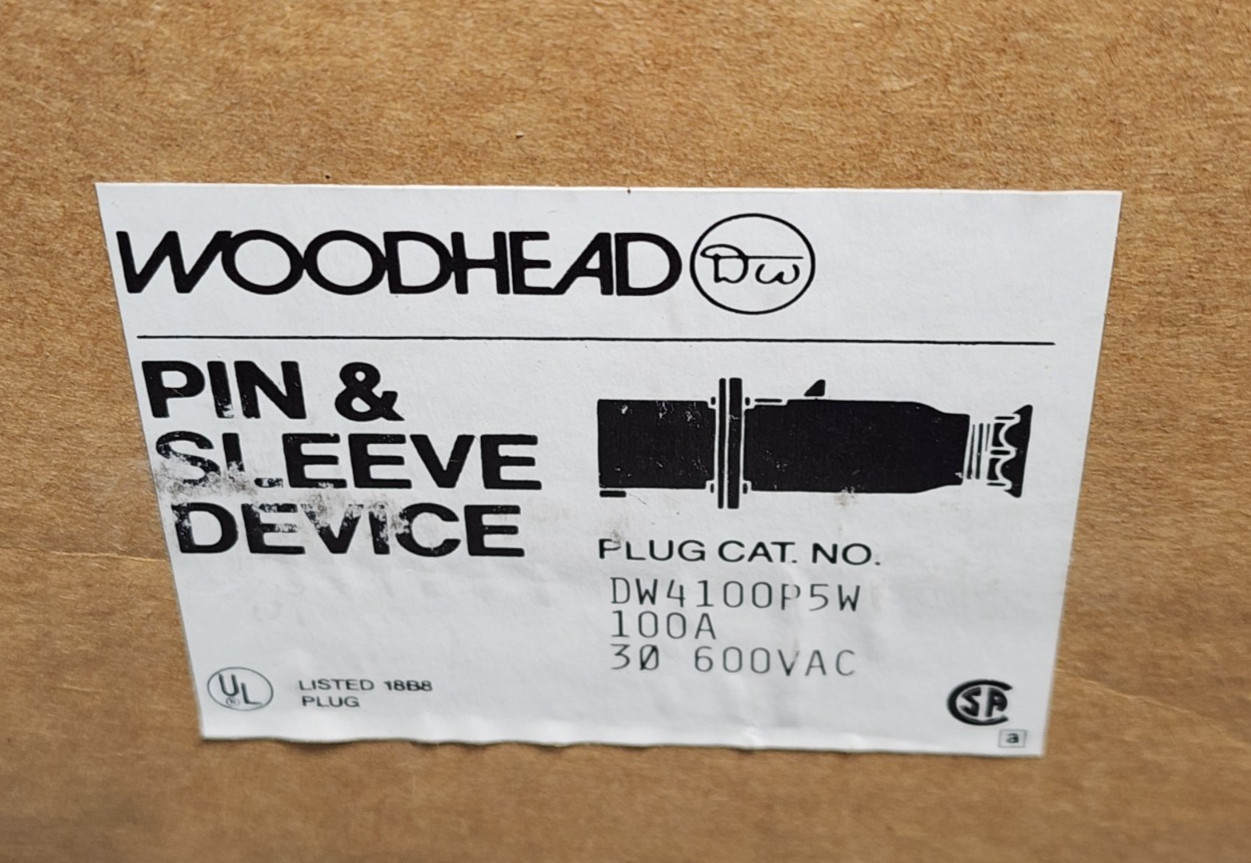 4100P5W Pin & Sleeve Plug 100 Amp 3 Phase 600 Volt, Woodhead DW4100P5W