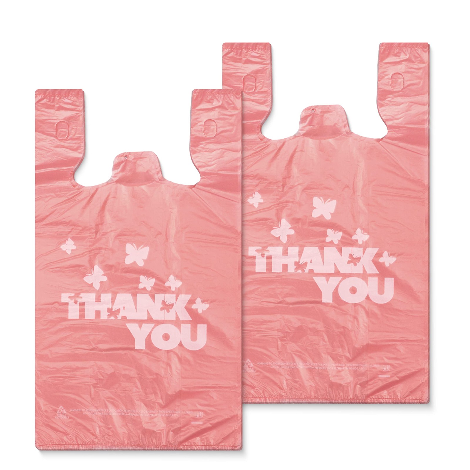 PINK Thank you bags, 100PCS T shirt To Go Bags,Grocery Large, Pink