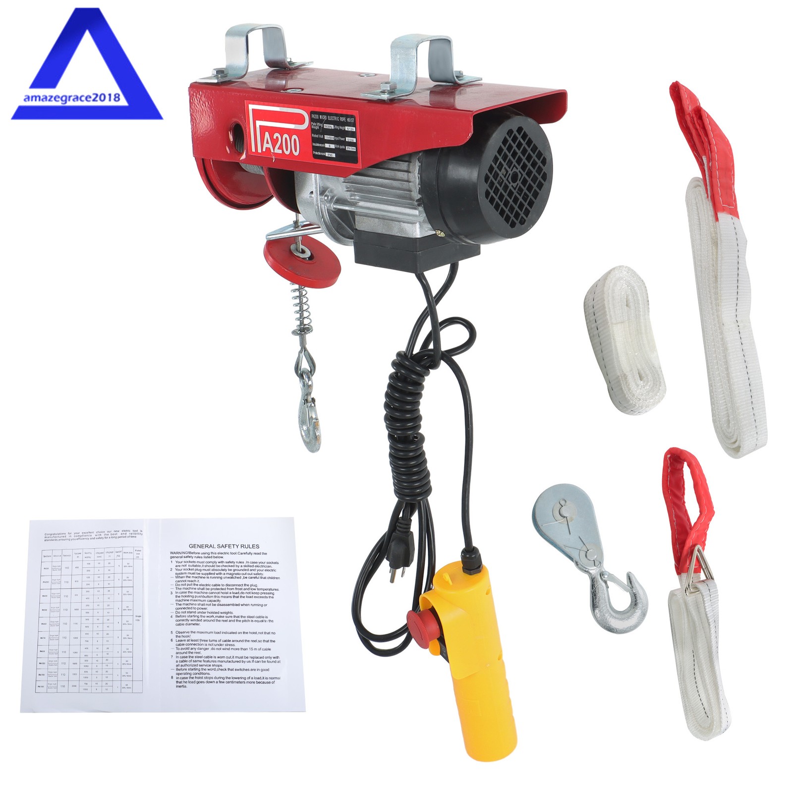 PA200 Mini Electric Hoist 110v 440lbs/200kg 6.6ft/2m Wired Remote Control