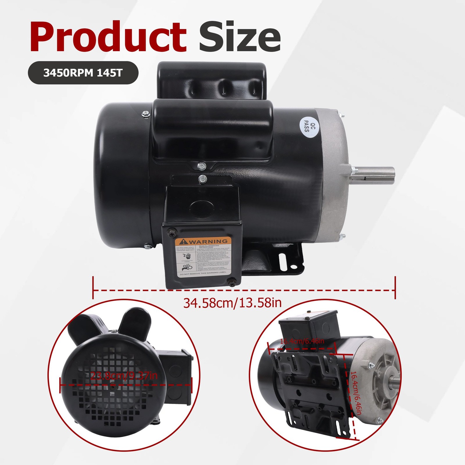 3HP Single Phase Motor 3450 RPM TEFC 145T Frame Farm Duty 230V 60Hz CW/CCW