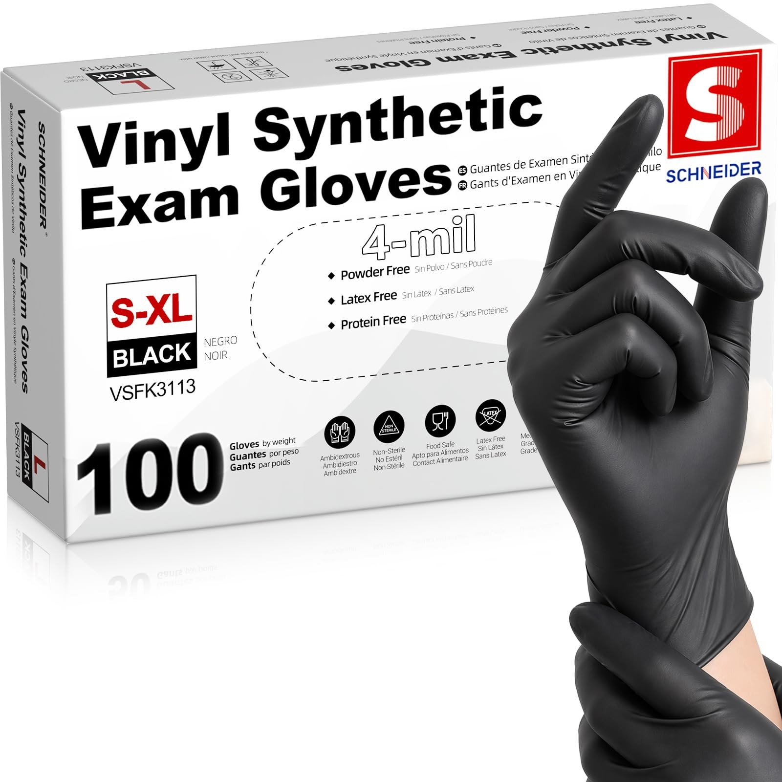 Schneider Black Vinyl Synthetic Exam Large (Pack of 100), 03 Black(large 100)