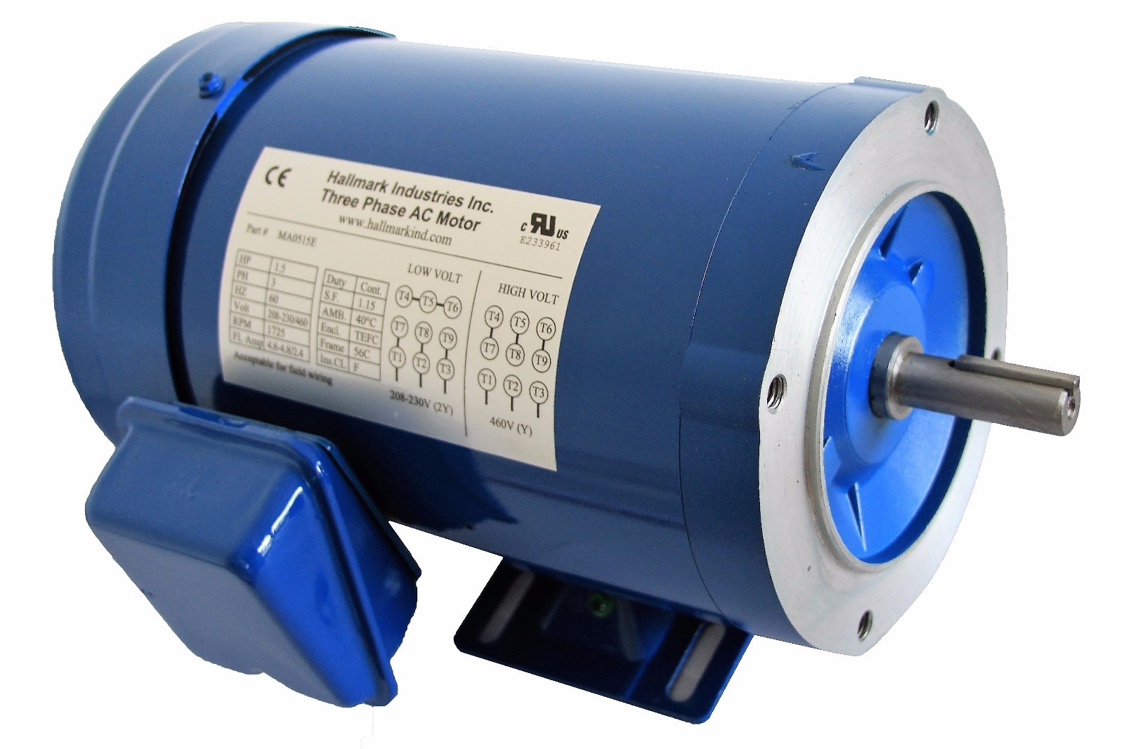 AC MOTOR, 1HP, 3450 RPM, 3PH, 208-230V/460V, 56C/TEFC, WITH BASE