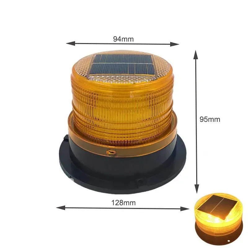 Solar Power LED Beacon Strobe Light 12V Amber with Magnetic Base Flashing Light