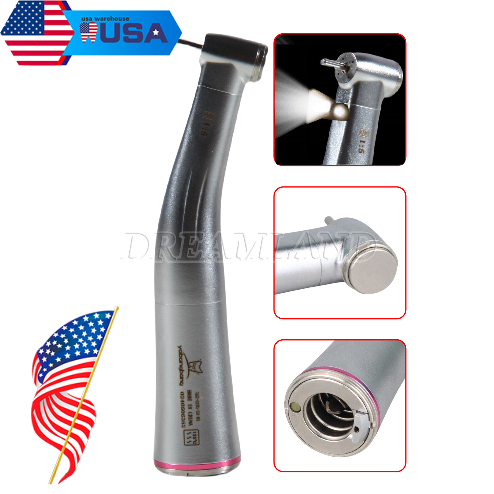 Dental Increase 1:1/ 1:1.5 Fiber Optic LED Contra Angle Handpiece dt