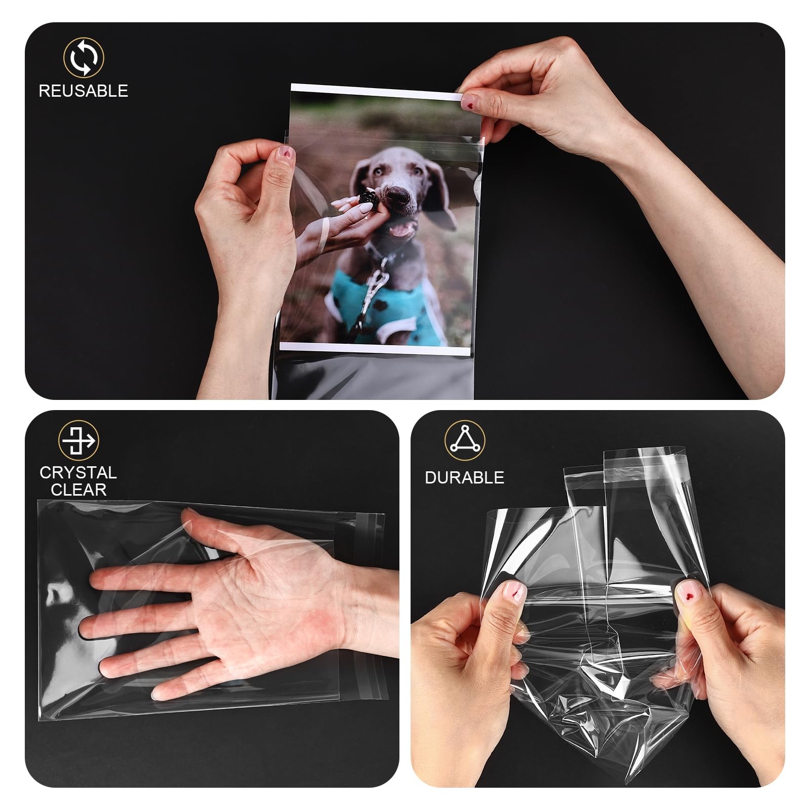 100 Count Acid-Free Clear Plastic Bags, Self Seal Crystal Bags for storaging,…