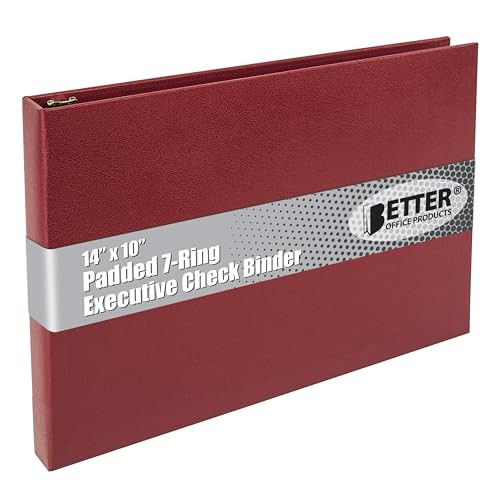 7 Ring Executive Check Binder with Zipper Pouch, Padded Burgundy Textured
