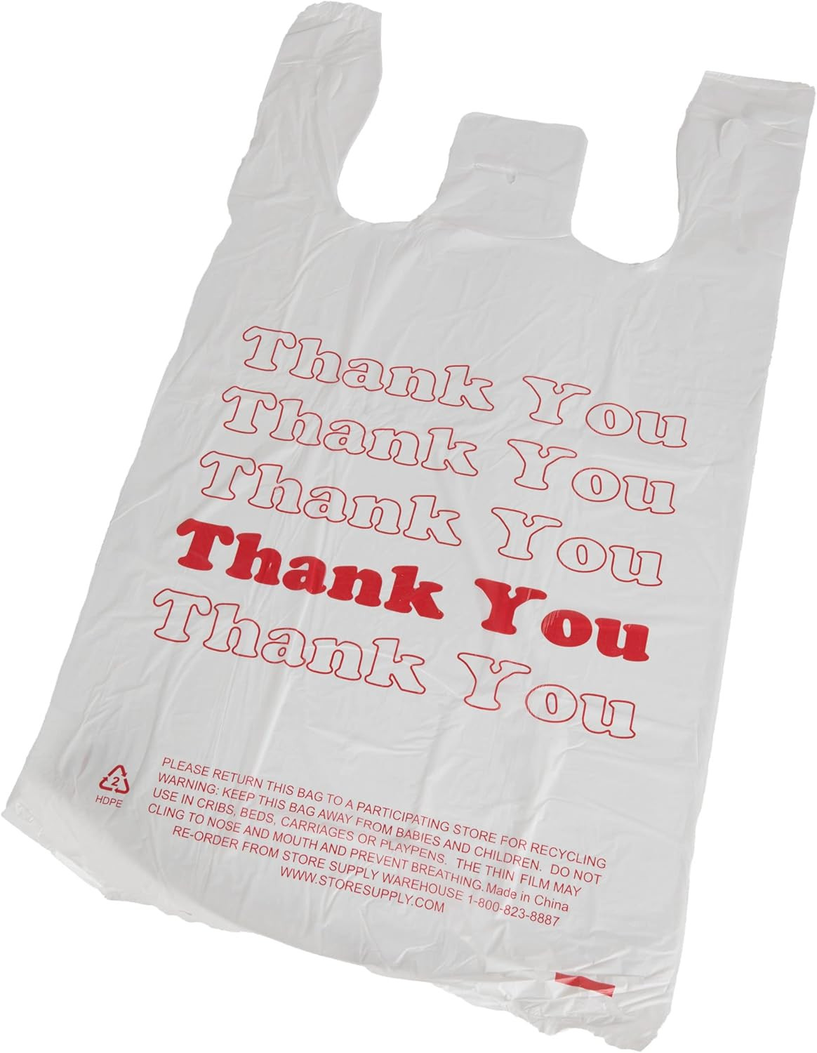 White Thank You Bags Case of 1000-11 ½” X 6″ X 21″ – Thickness .48Mil HDPE- Stan