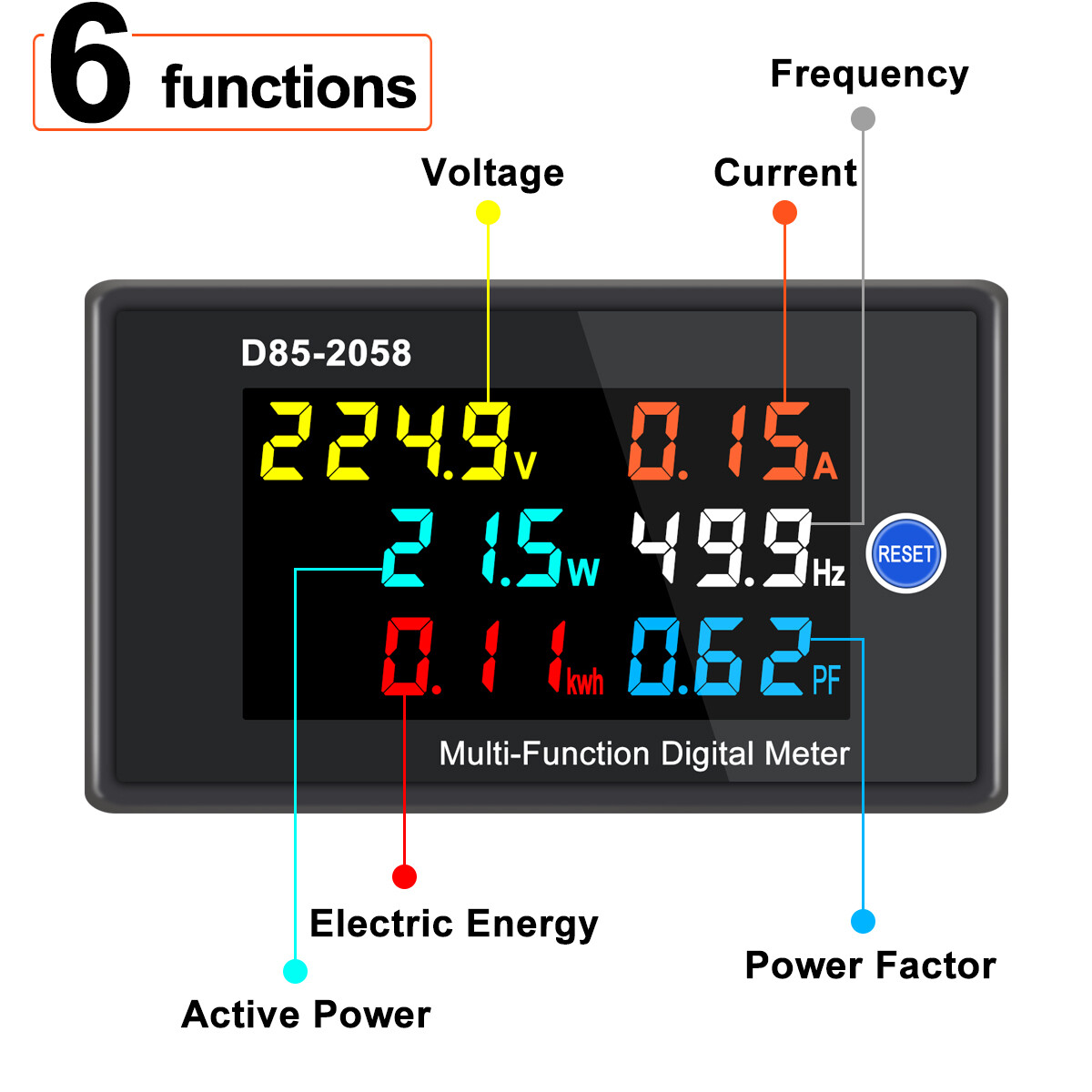 Digital LCD AC Panel Meter Voltage Amps Frequency Energy Power 40-300V 0-100A