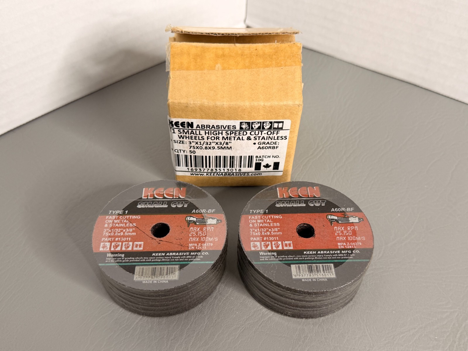 Box of 50- High Speed Cut Off Wheels 3″ x 1/32″ x 3/8″ KEEN Abrasives 13011
