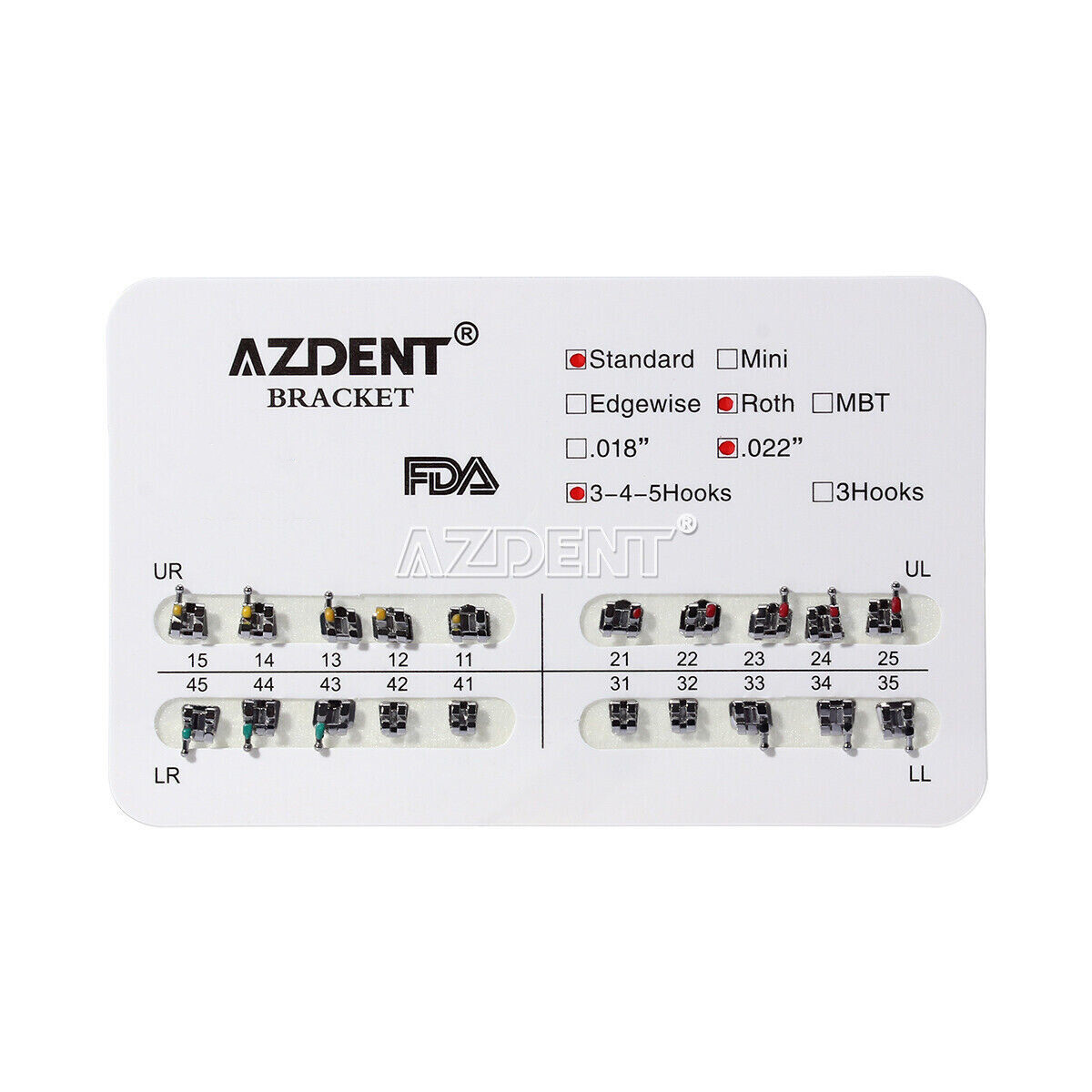 AZDENT Dental Orthodontic Brackets Braces Metal Standard Roth Slot.022 Hooks 345
