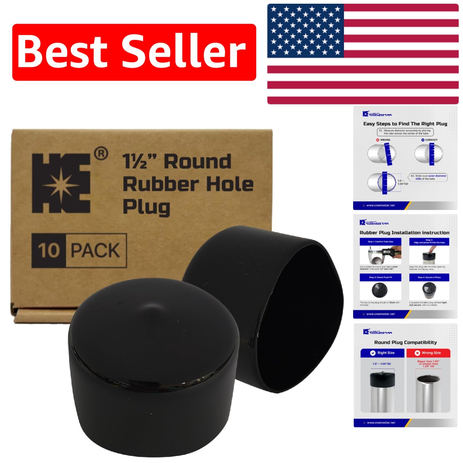 1.5″ Round Black Rubber Hole Plugs – Heavy-Duty 10-Pack for Multi-Purpose Use