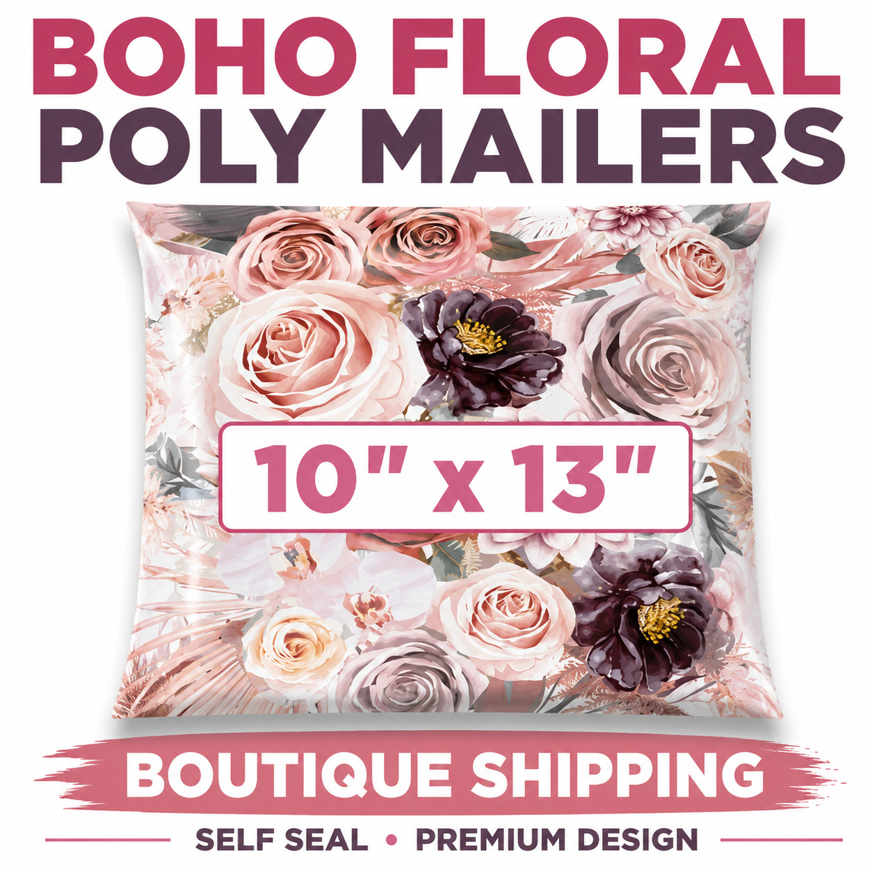 10×13 Boho Floral Designer Poly Mailers Boutique Shipping Bags Cute