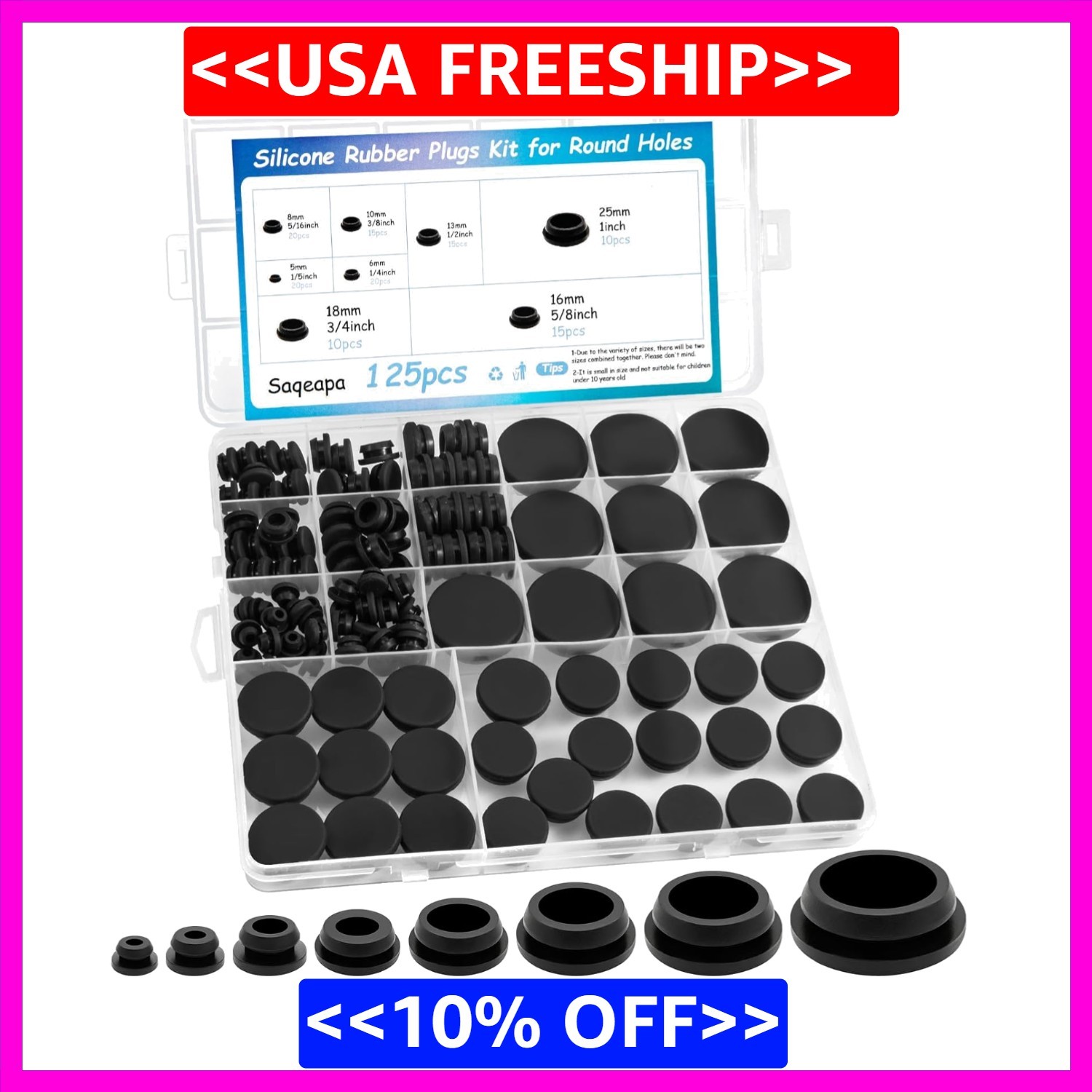 125PCS Rubber Plugs for Round Holes, Black Rubber Hole Plugs, Various…