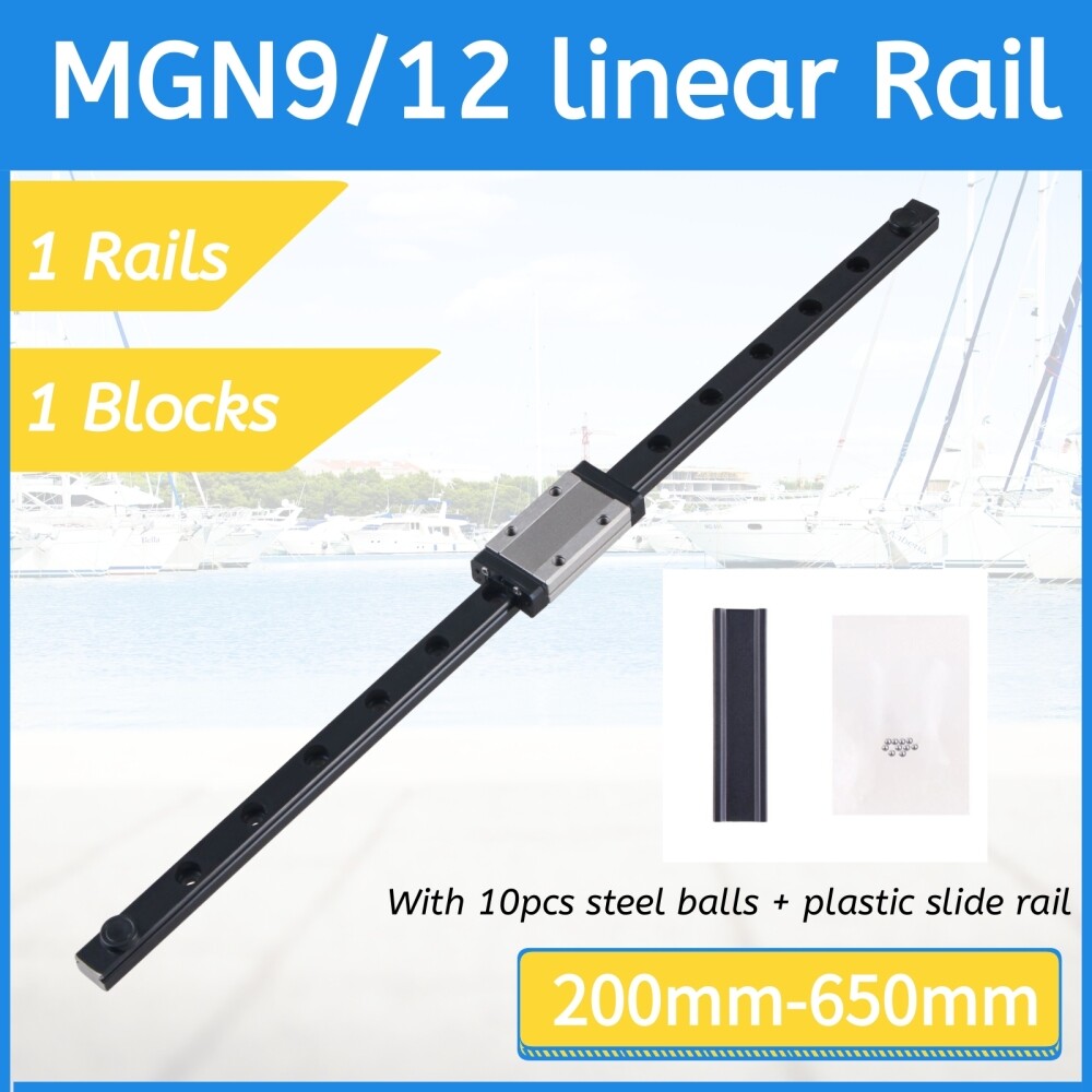 MGN9H MGN12H Miniature Linear Rail Guide 200mm-650mm+ Slide Block Black CNC DIY