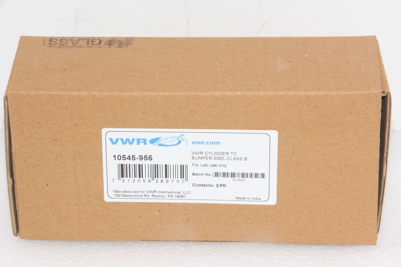 VWR 10545-956 Class B 50 mL Graduated Cylinders with Yellow Bumpers Box of 2