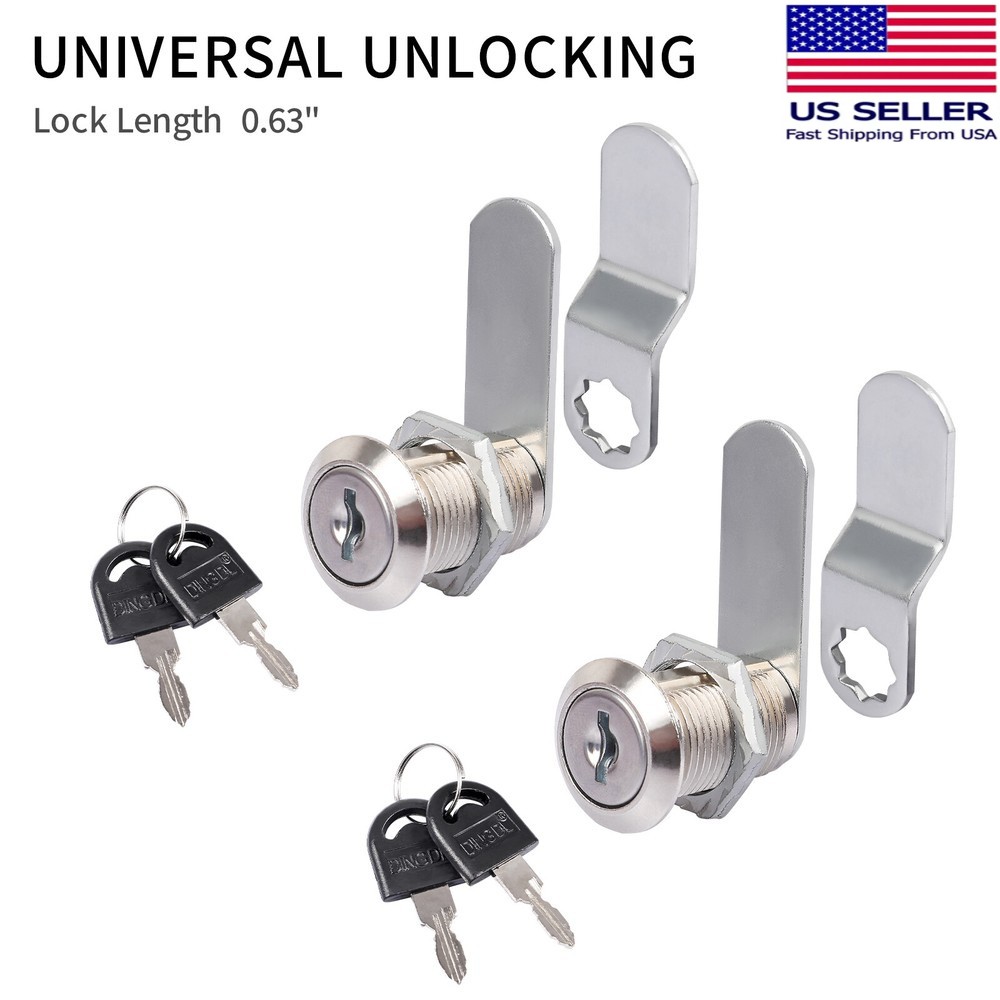 2x Cabinet Cam Lock 5/8″ Cylinder Tool Box Lock Zinc Alloy for Drawer Dresser RV