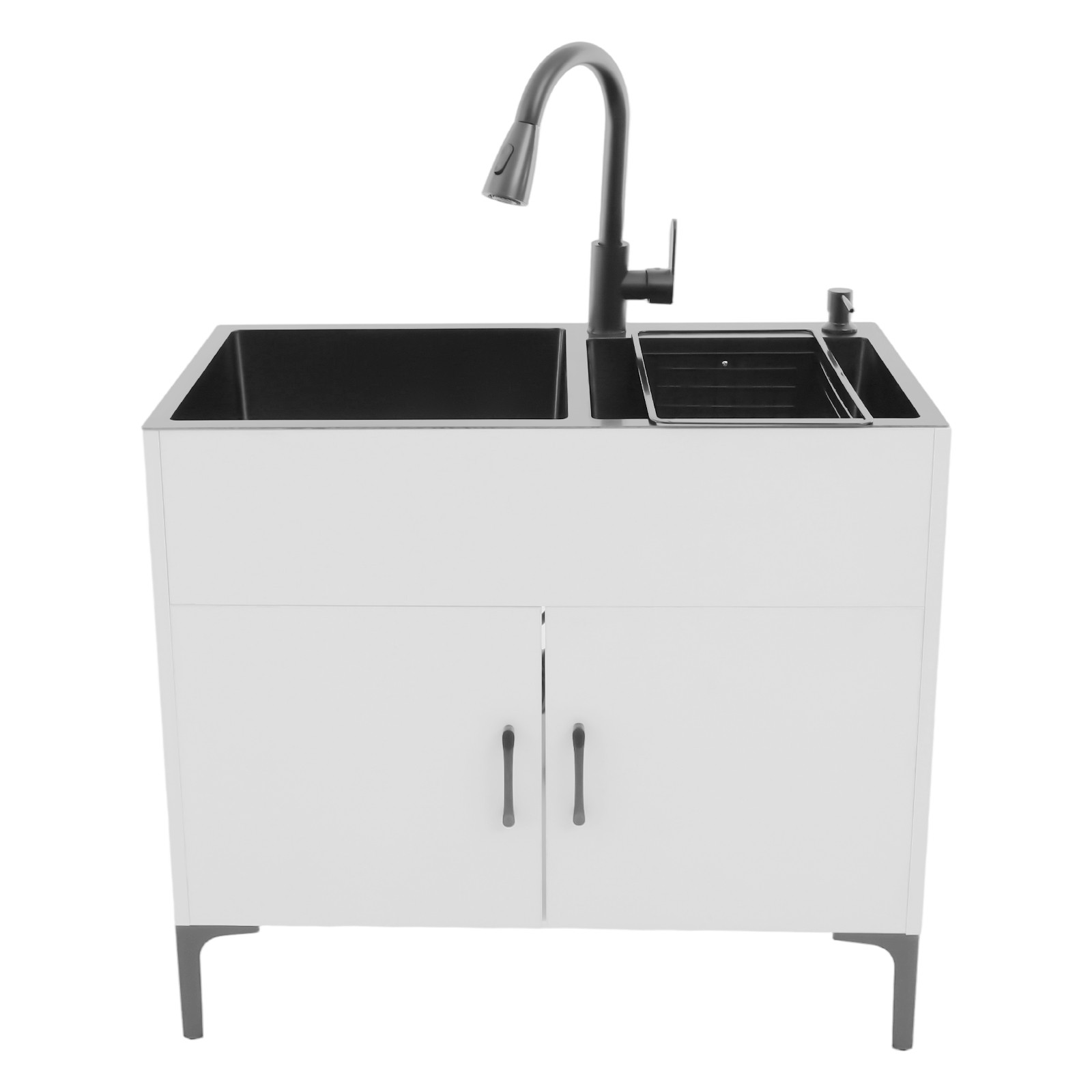 Sink with Pull-Out Faucet and Cabinet Freestanding Kitchen Sink with Cabinet