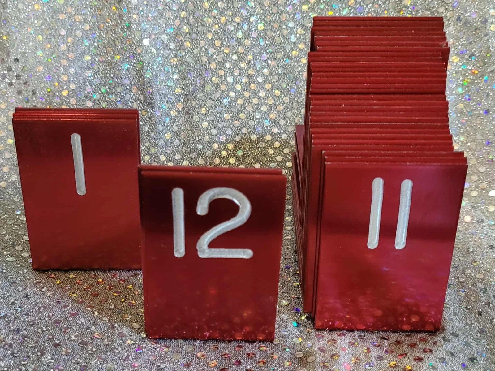 Table DISPLAY NUMBERS 1-12 Stainless Steel ~ Stand up Style 2.5″x1.5″ ~ Engraved