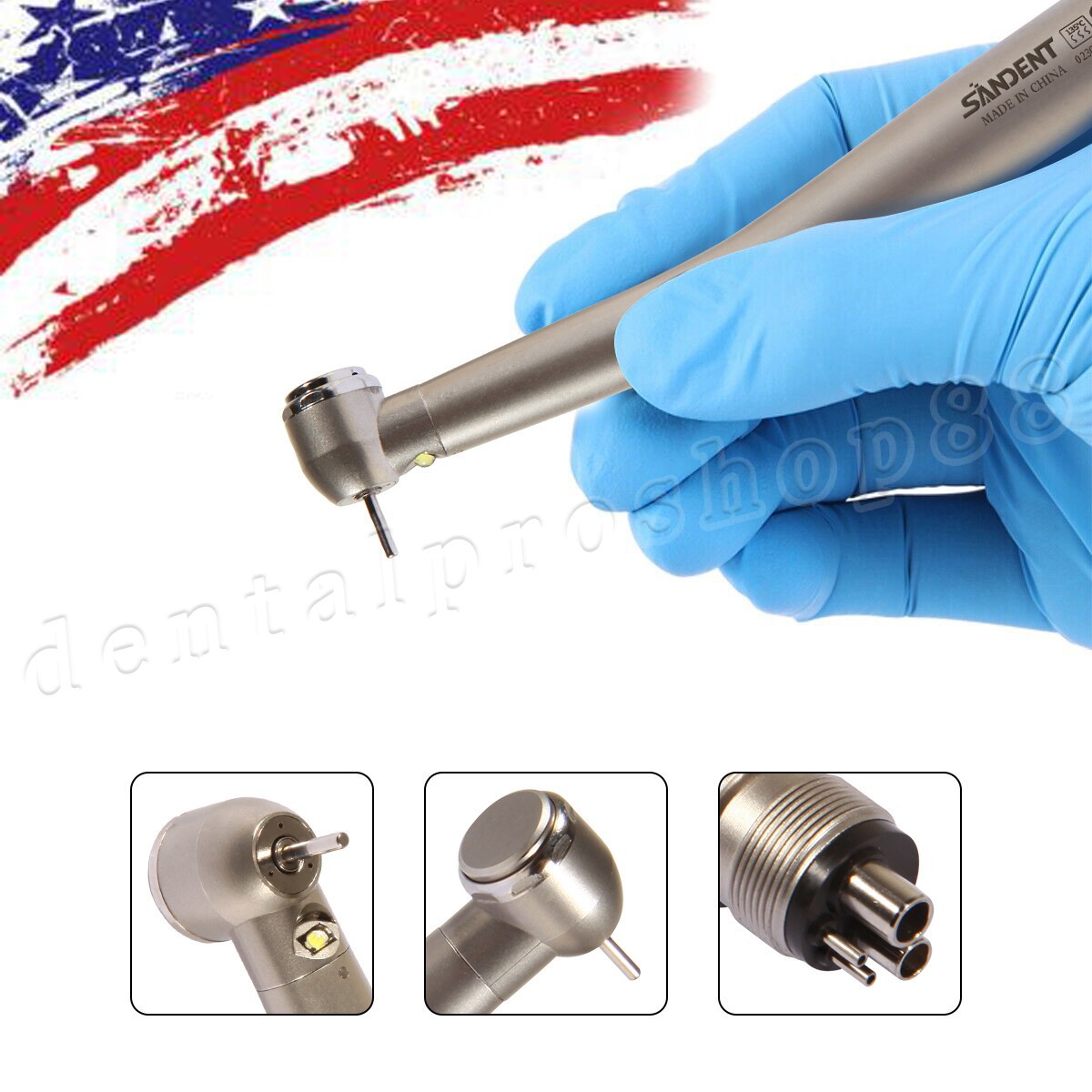 Dental Fiber Optic LED High Speed Handpiece 4Holes Internal triple spray fit Kav