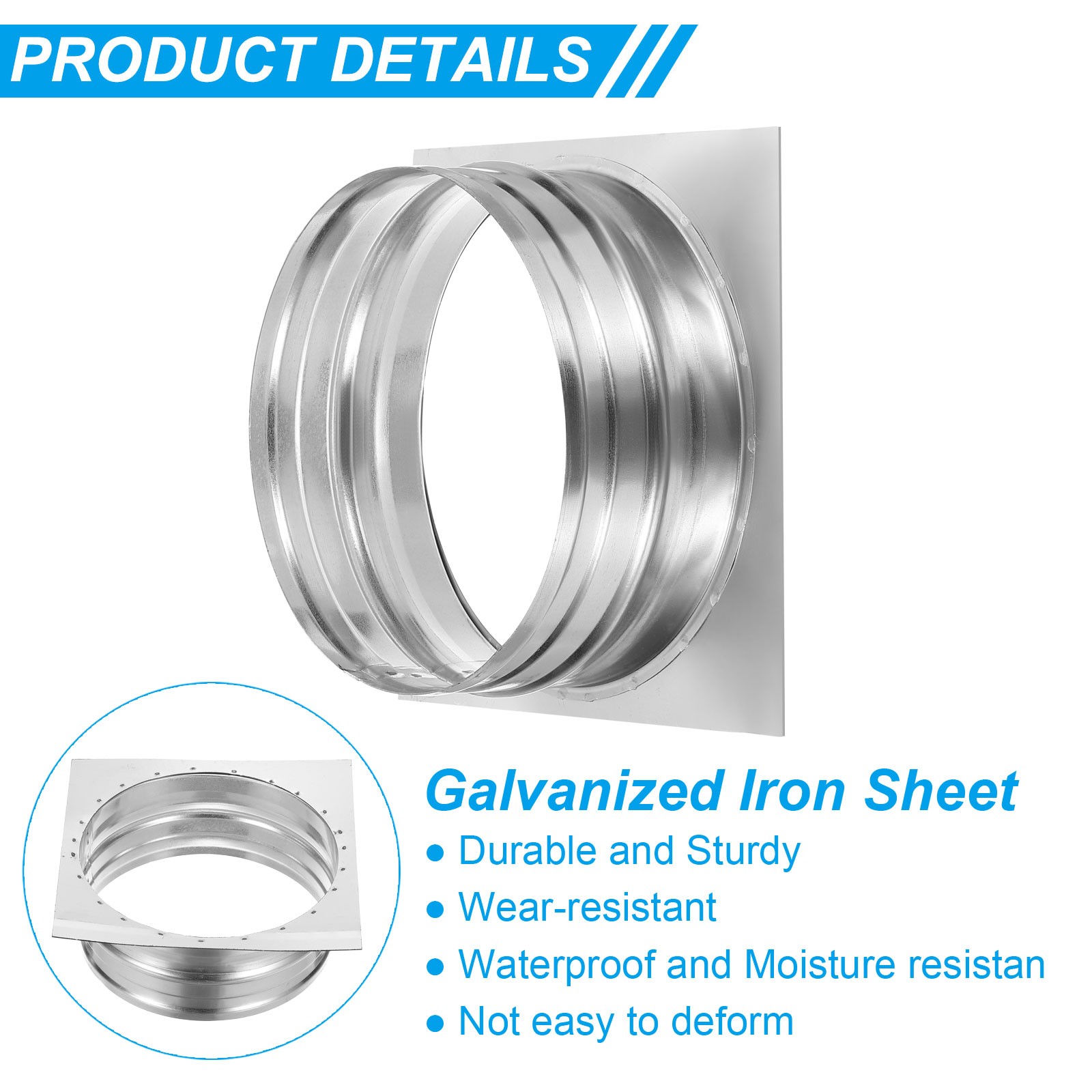 7″ Duct Connector Flange Dryer Vent Wall Plate Square to Round Straight Silver