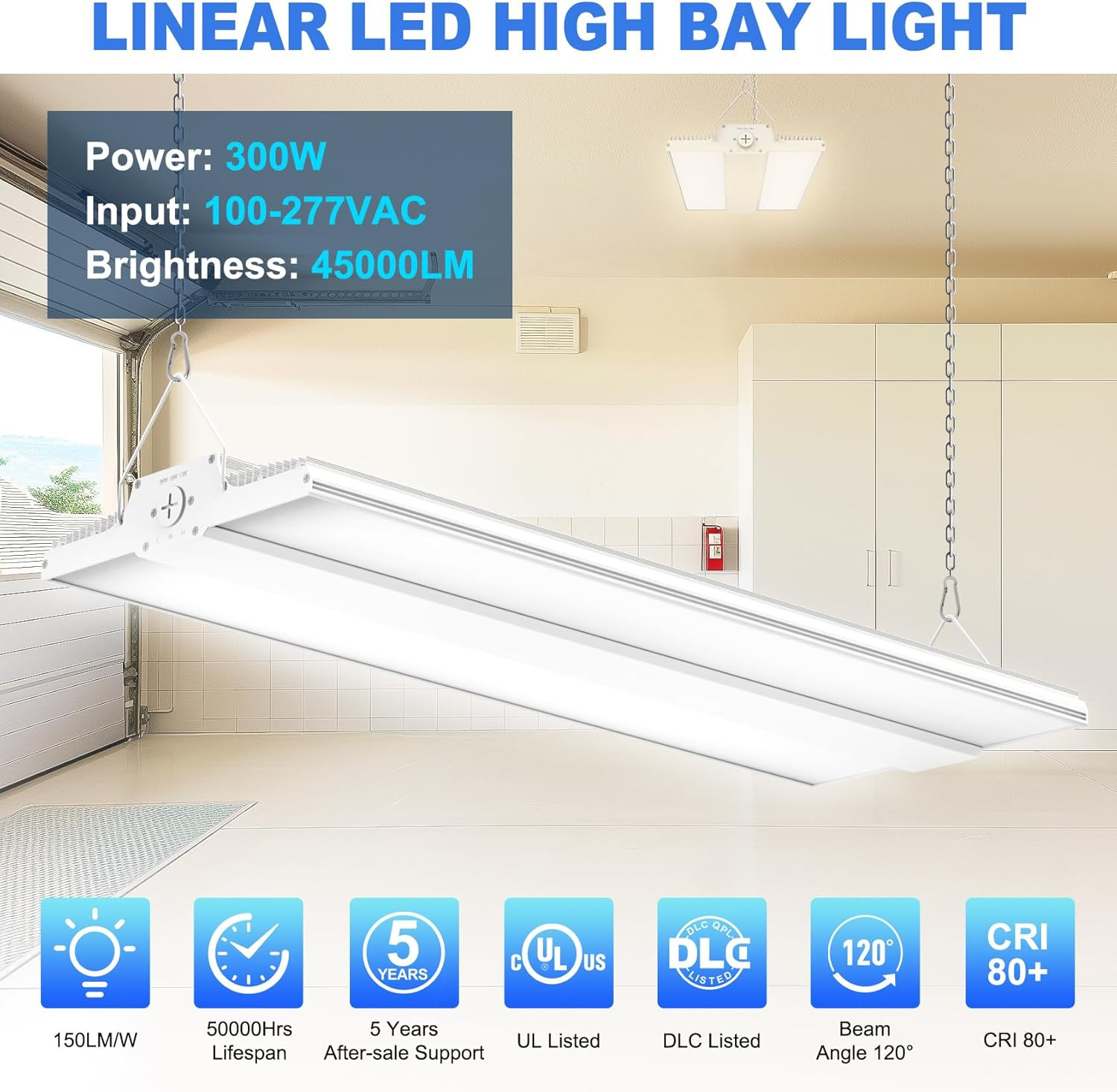 High Bay LED Shop Light 300W, 150LM/W, 100-277V, 3000/4000/5000K