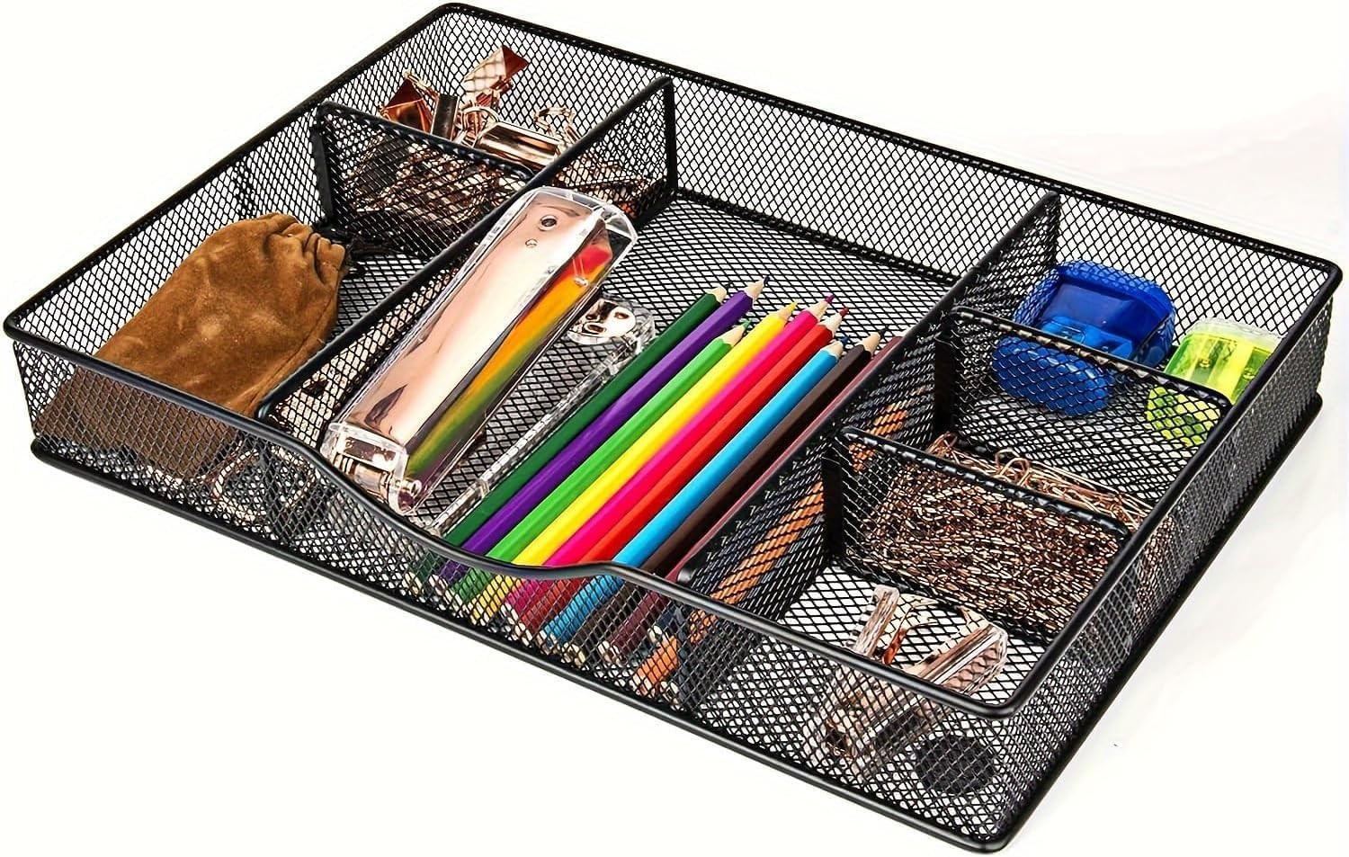 Desk Drawer Organizer Tray, Metal Mesh Drawer Organizers Office, 6 Adjustable Co