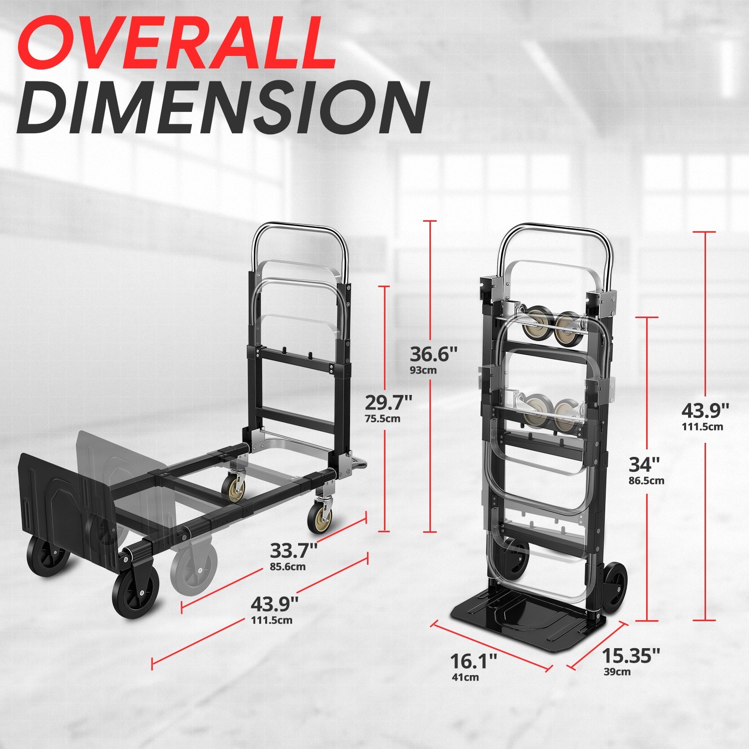 2-IN-1 660lbs Heavy Duty Aluminum Steel Folding Hand Truck Luggage Trolley Cart