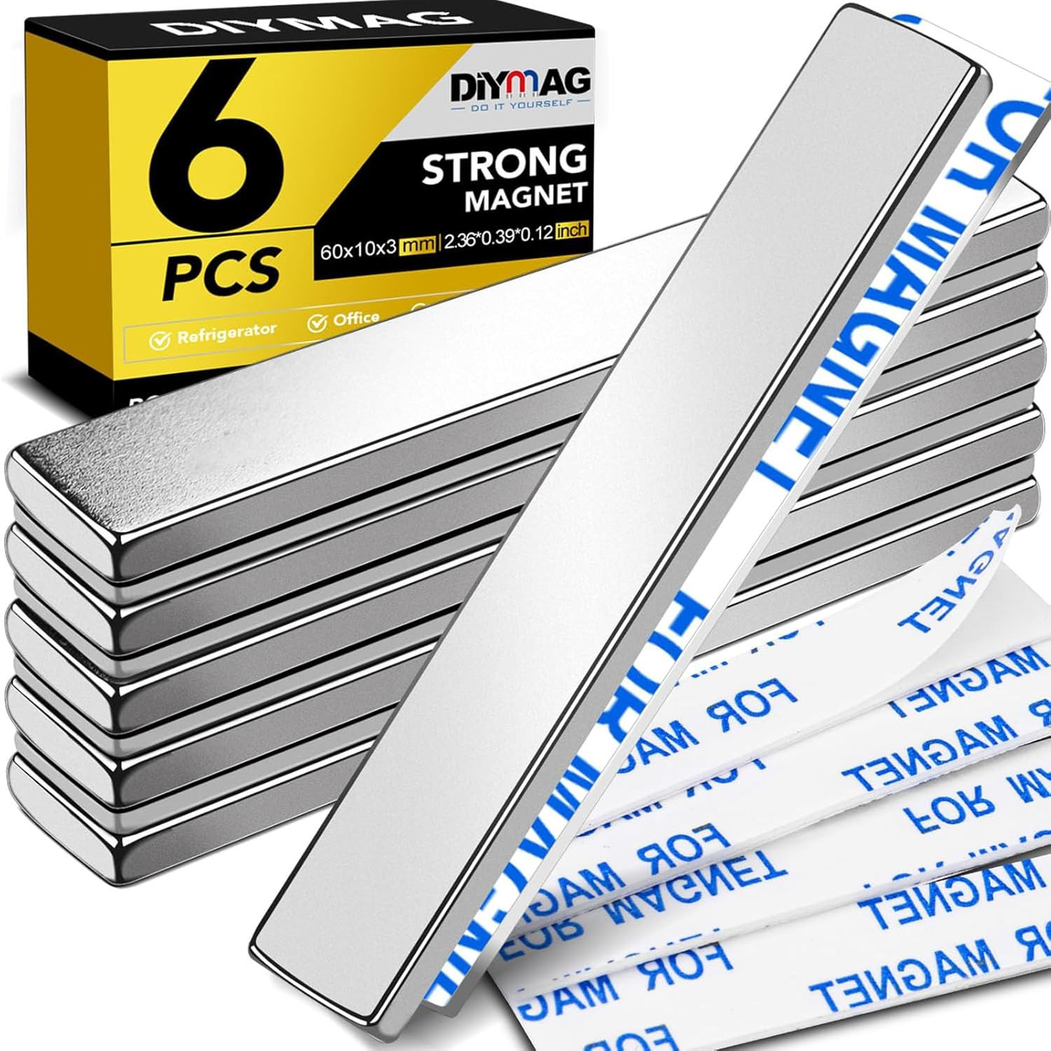 Strong Neodymium Bar Magnets with Double-Sided Adhesive, Rare-Earth Metal Neo…