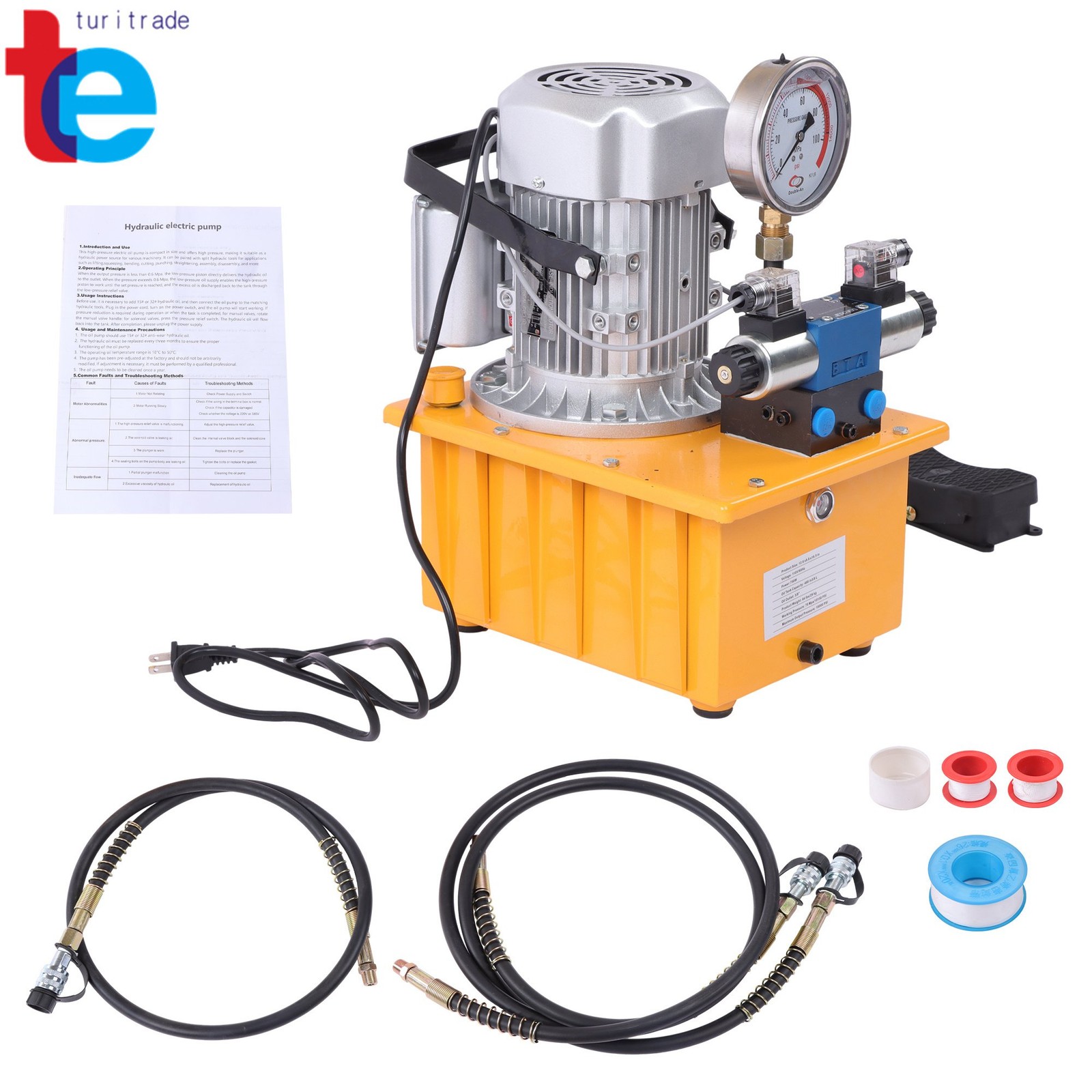 8L Electric Hydraulic Pump 10000 PSI Double Acting Solenoid 110V