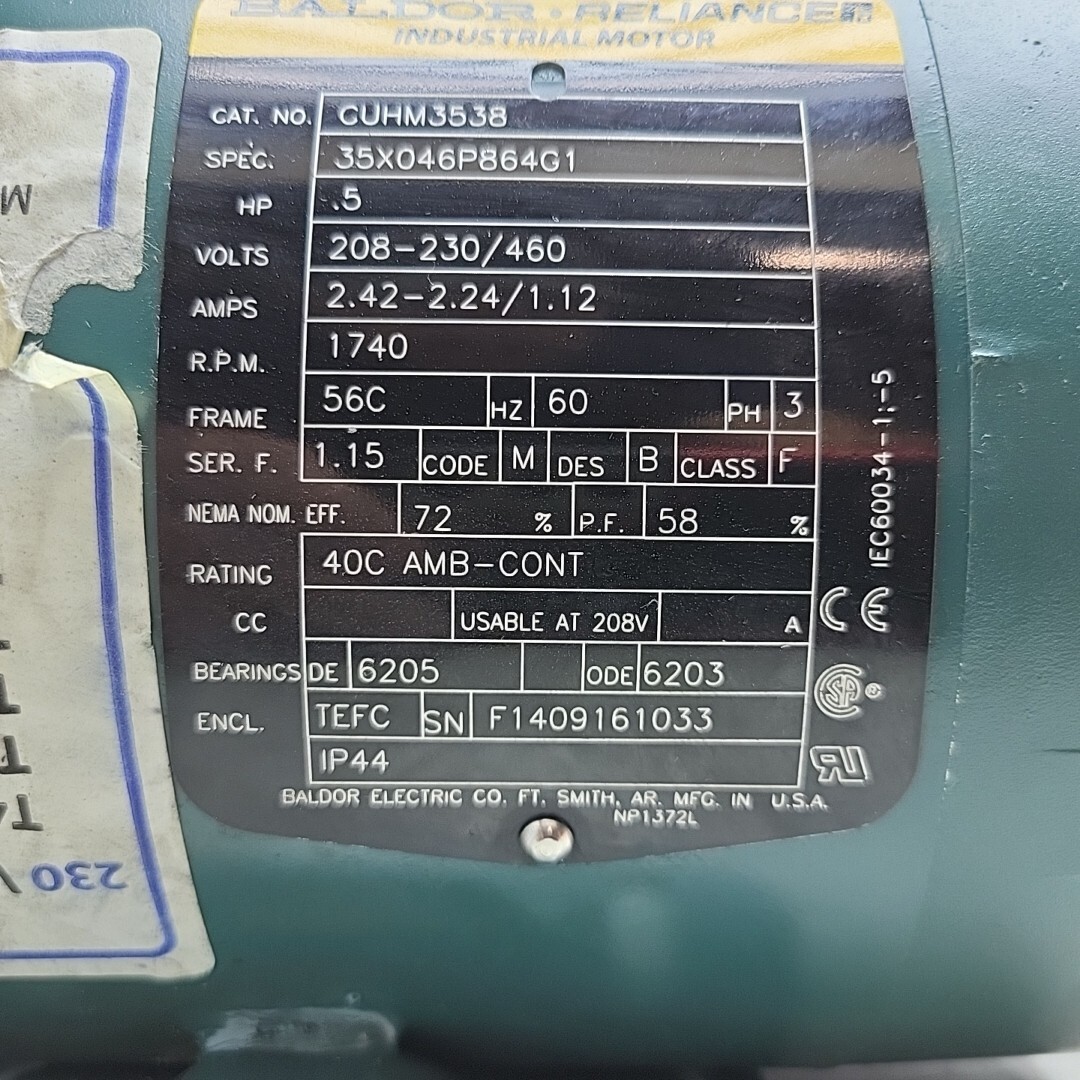 Baldor Reliance Motor UH Series 60 Hz Tefc 3 Ph .5 Hp 37KW 230/460V CUHM3538