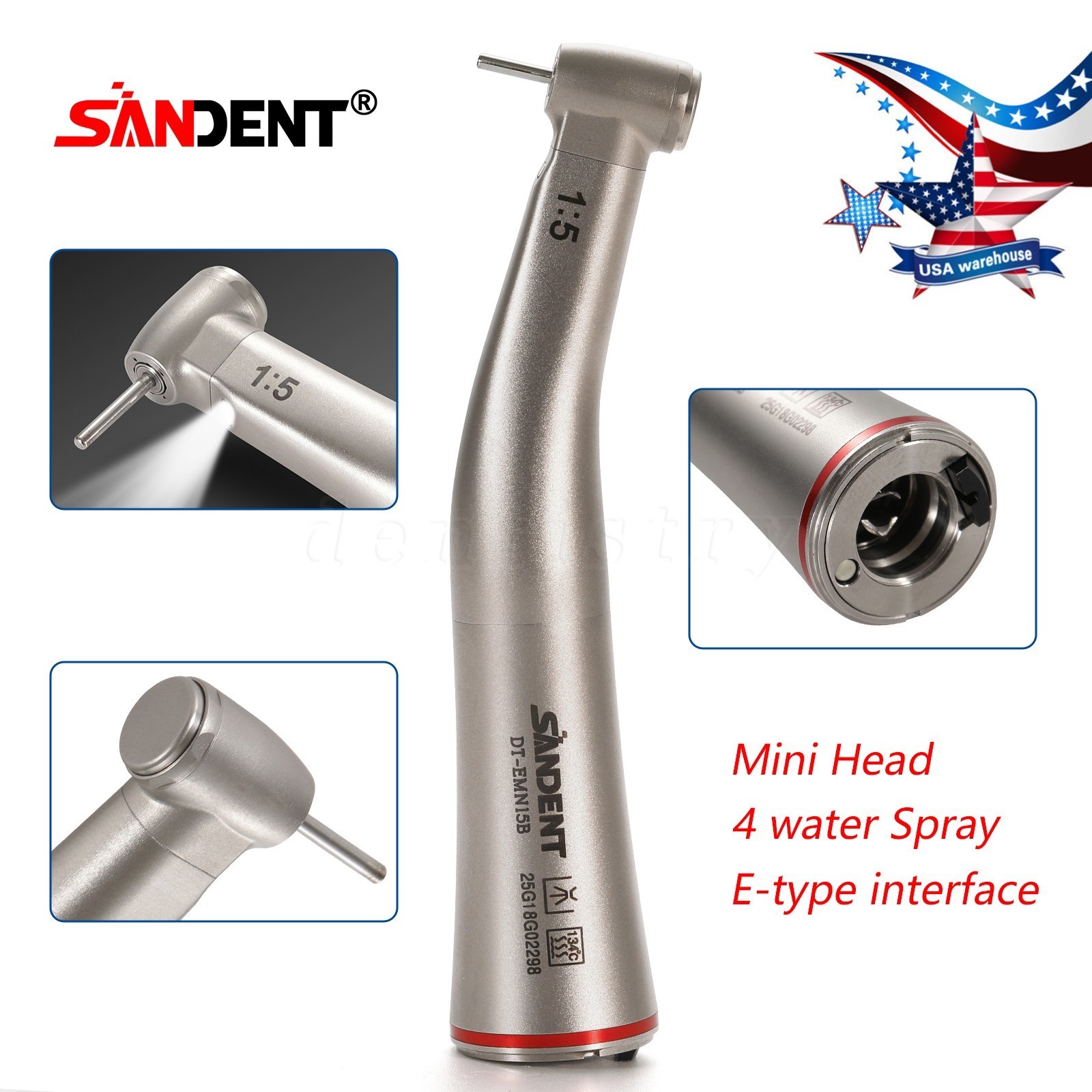 Dental 1:5 Electric Fiber Optic LED Contra Angle Handpiece NSK Style FG Burs DT