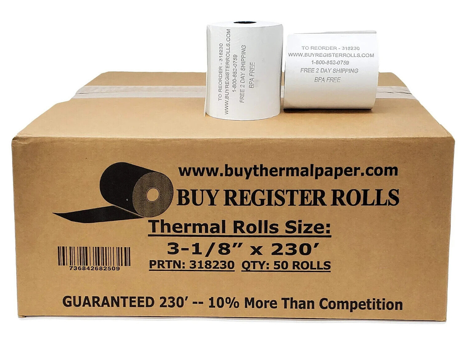 Thermal Paper Receipt 3-1/8″ x 230′ White 50 Rolls POS Cash Register 10% More