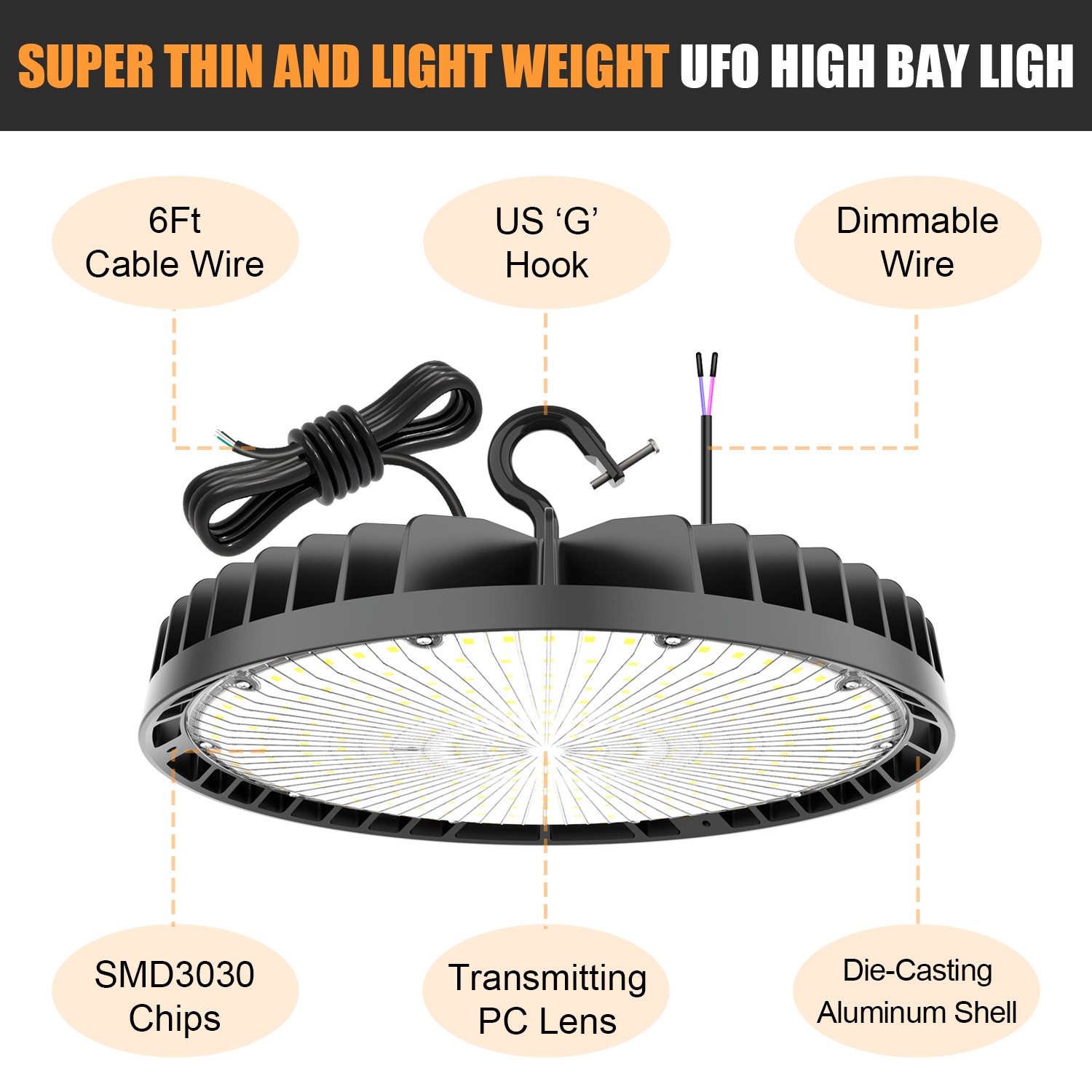 KUKUPPO 240W LED High Bay Light Dimmable Shop Light 4500K 5000K 5700K Adjustable